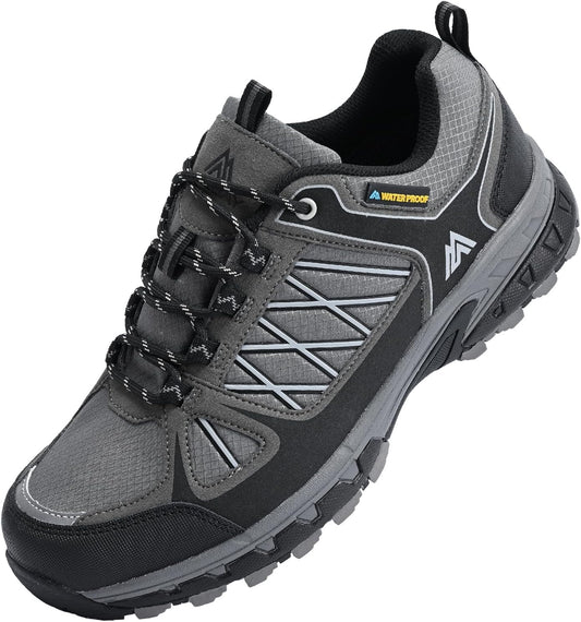 Queday Men's Waterproof Hiking Shoes Lightweight Anti Slip Outdoor Ankle Boots Breathable Hike Trekking Trails Shoe