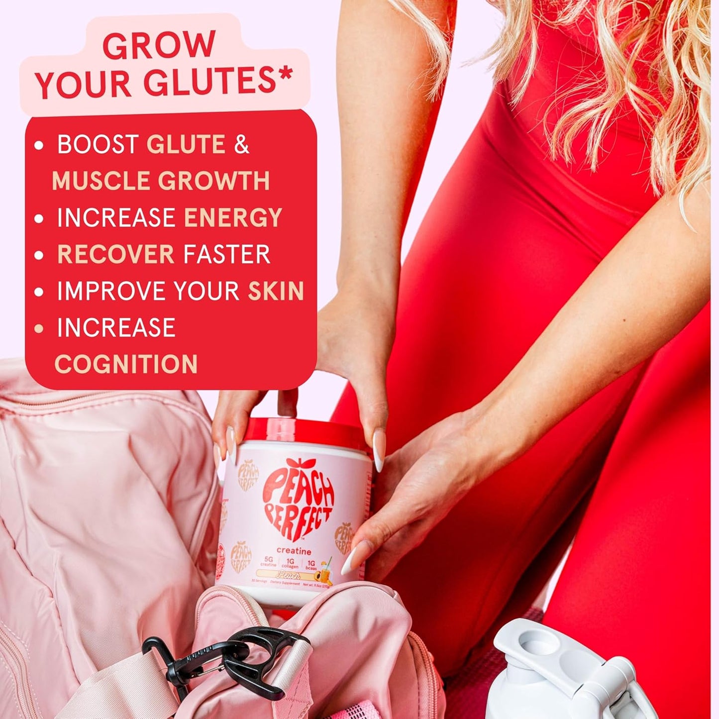 Creatine Monohydrate Powder, Glute Builder Creatine for Women with Collagen, BCAAs, 5g Vegan Micronized Creatine per Serving, for Energy, Muscle Support, 30 SVG, Strawberry Acai