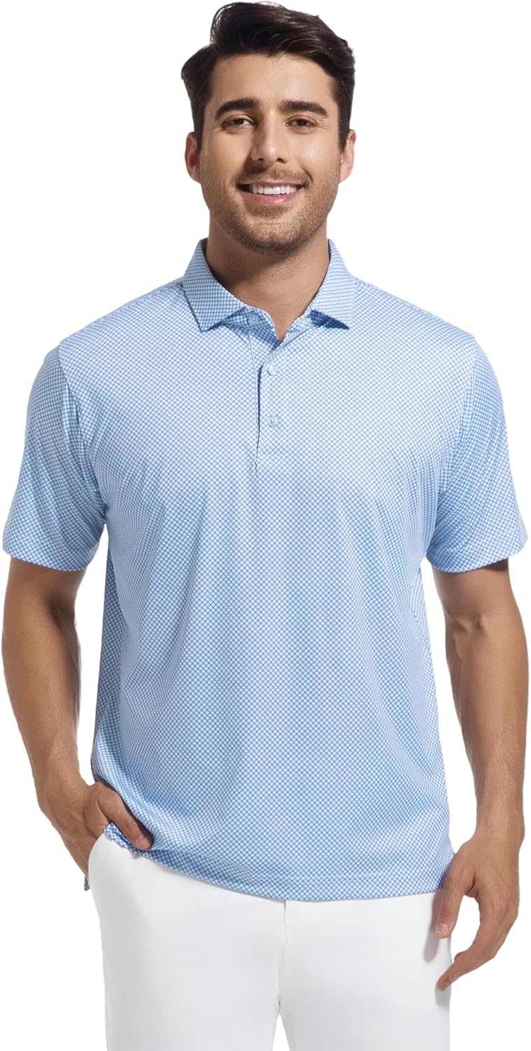 Alex Vando Mens Golf Shirt Moisture Wicking Classic Print Golf Shirts for Men