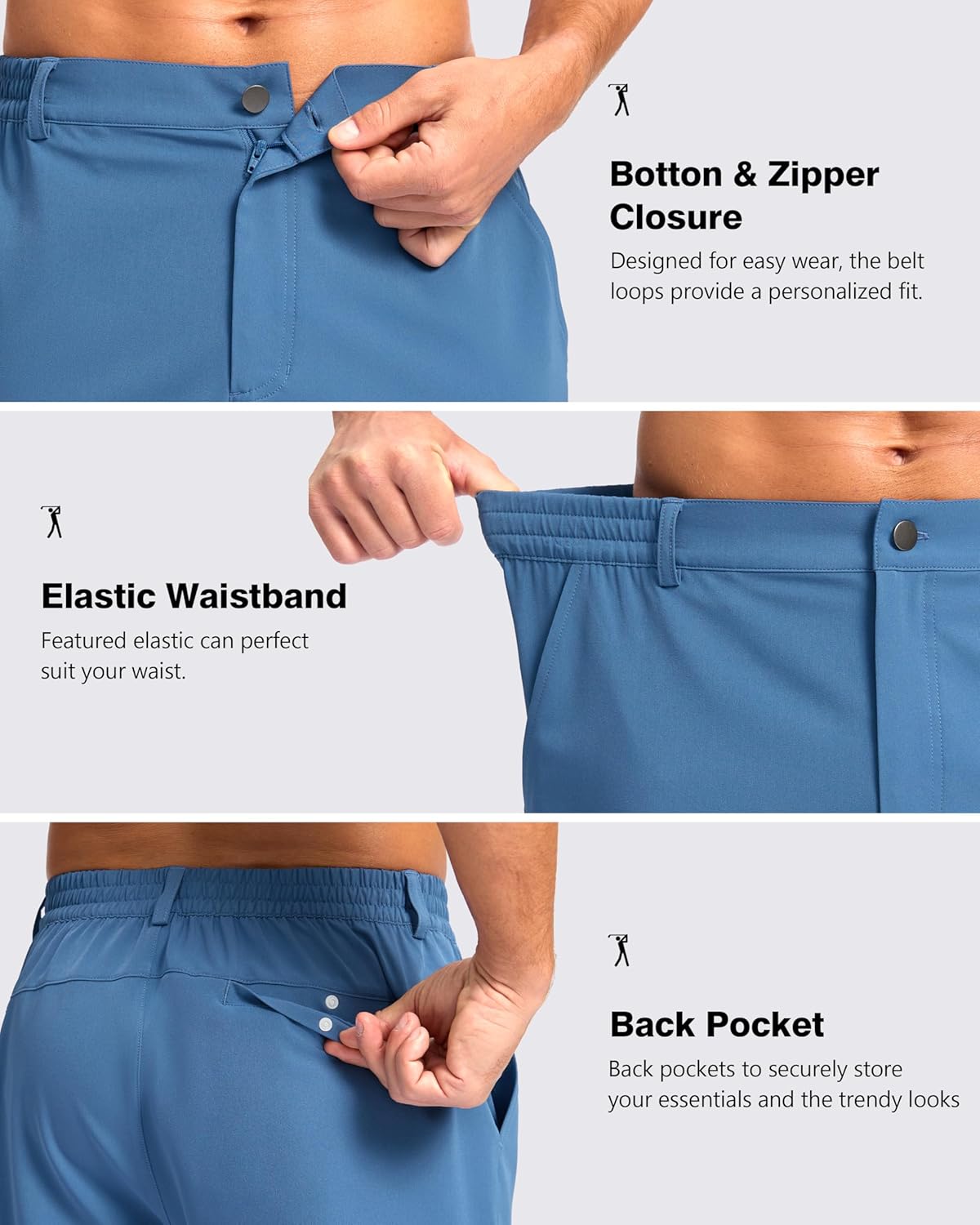Pudolla Men's Casual Shorts 7"/9" Lightweight Golf Shorts with 3 Pockets Stretch Quick Dry Comfy Work Shorts