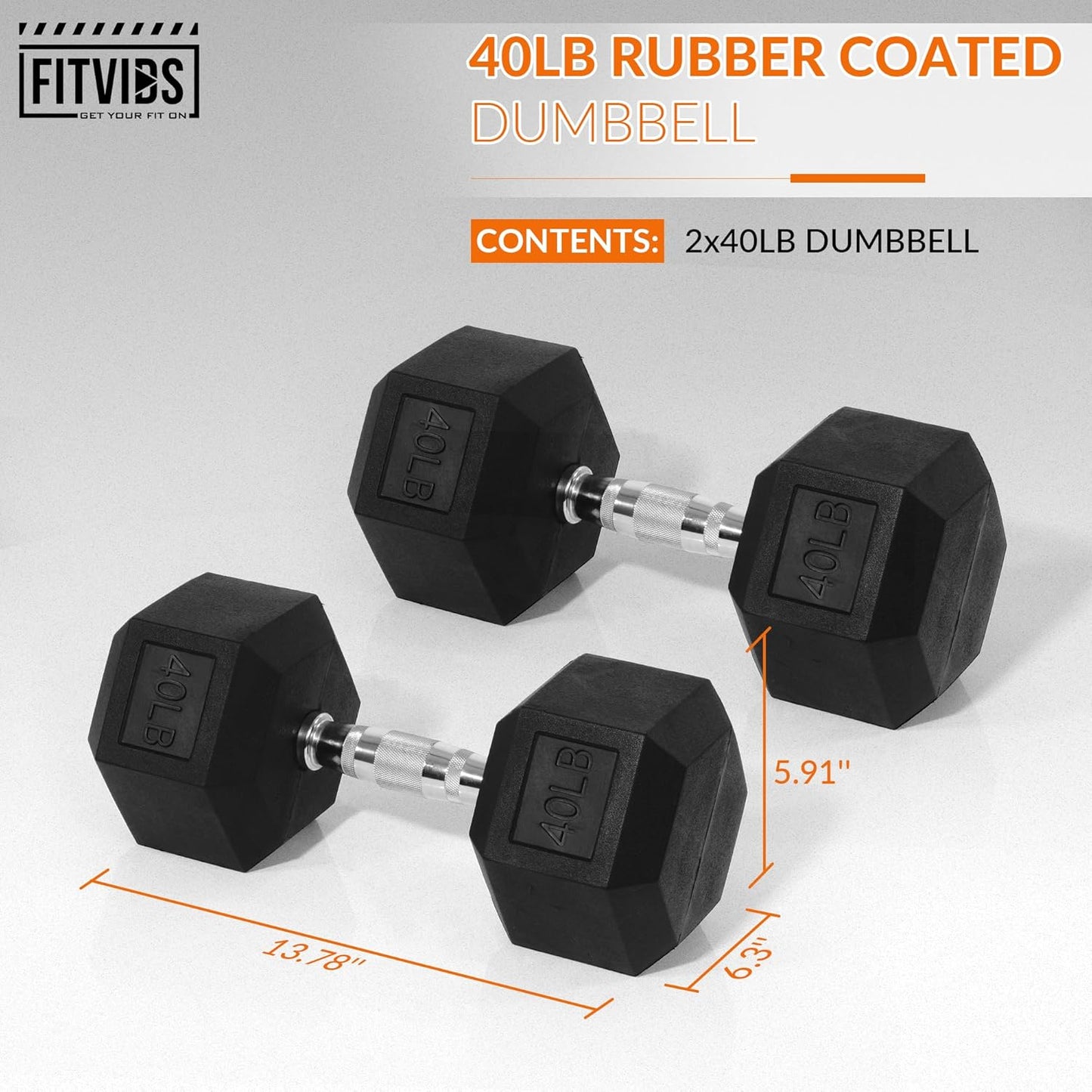 Rubber Encased Hex Dumbbell, Hand Weights with Anti-Slip Cast Iron Grip for Exercise & Fitness, Weights Dumbbells Set of 2 for Strength Training, 5-50 LBS Pair