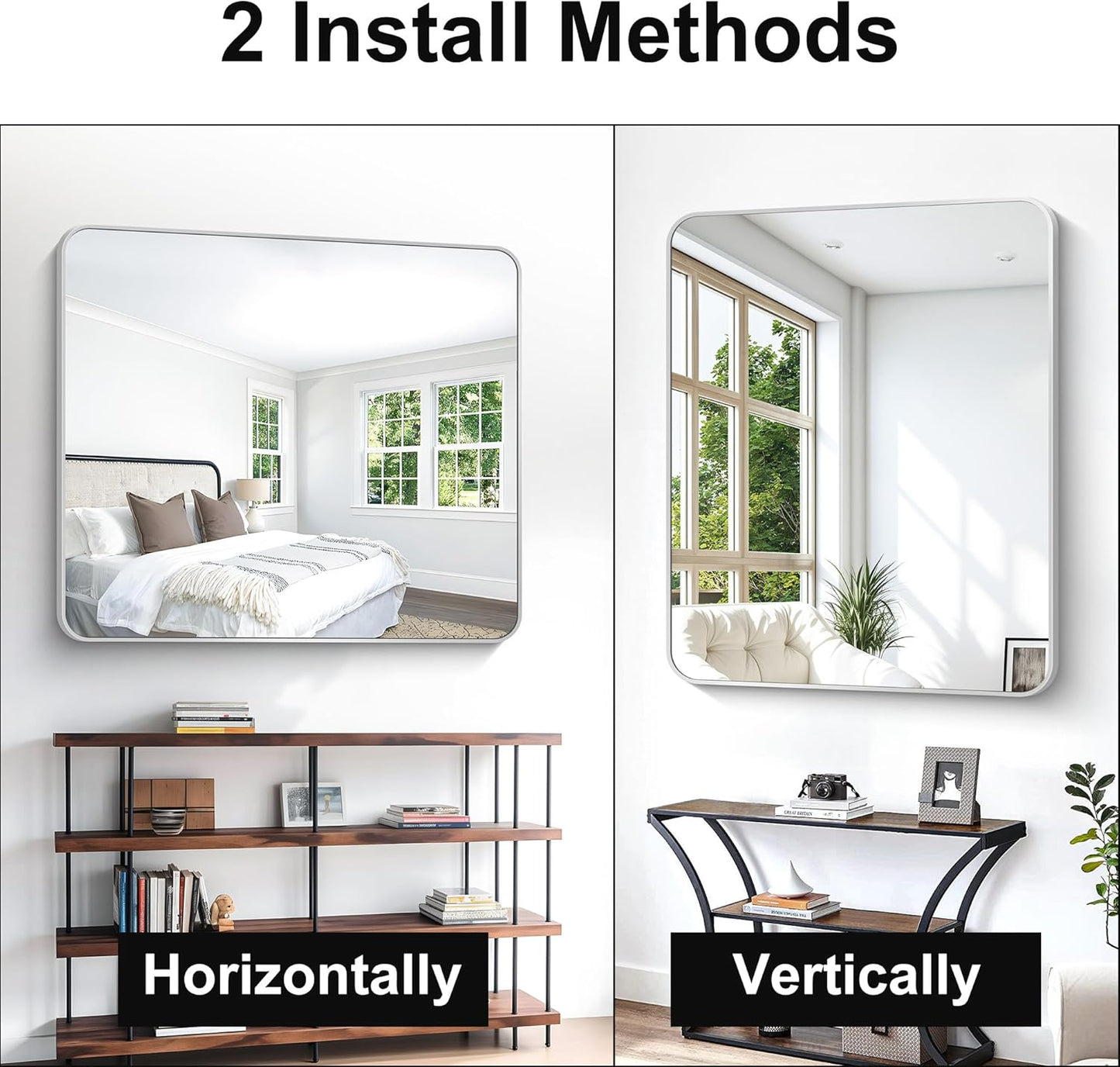Silver Bathroom Mirror,40x48 inch Wall Mirror for Bathroom Wall Mounted,Rectangle Mirror for Bathroom Over Sink,Modern Frame Round Corner for Living Room,Bedroom Entryway,Horizontal/Vertical