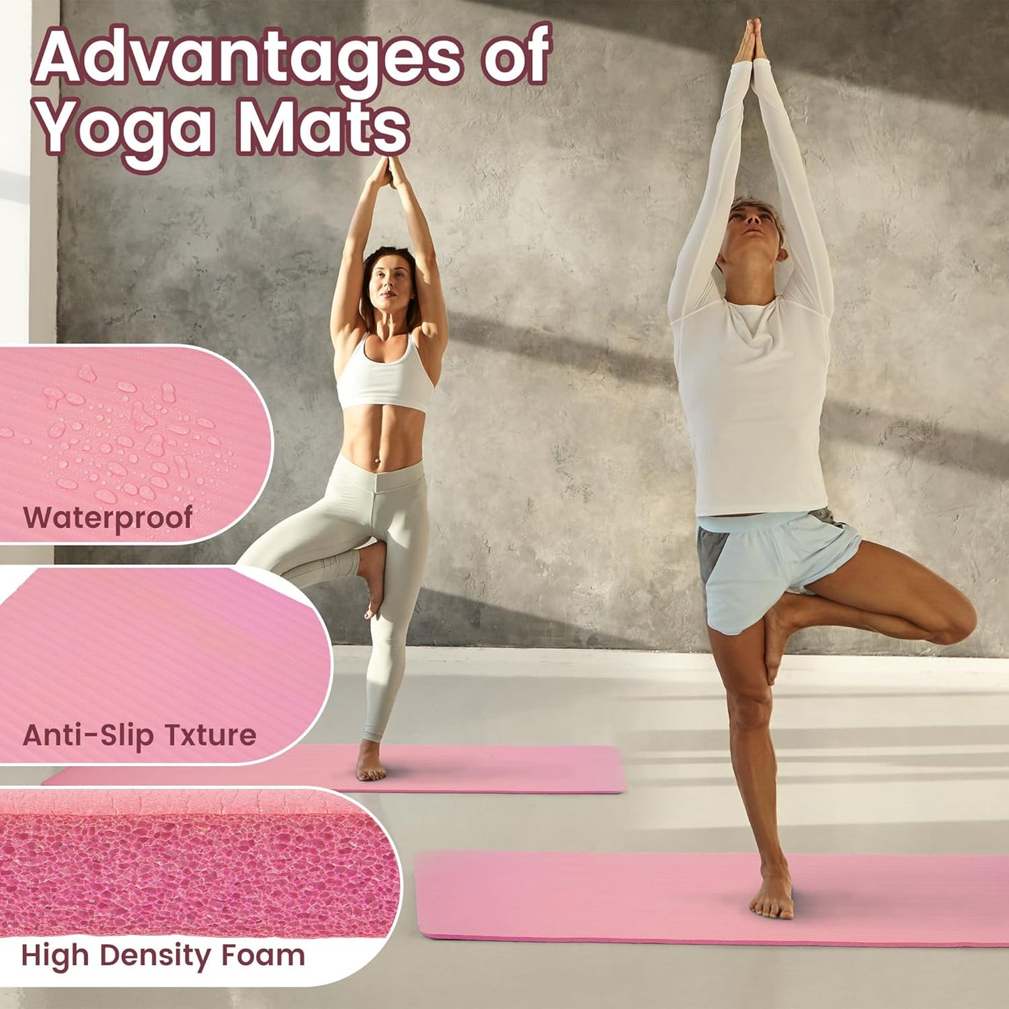 Yoga Mat, 1/2-Inch Extra Thick High Density Exercise Mat, Anti-Tear Exercise Yoga Mat with Carrying Strap, Suitable for Various Yoga Exercises