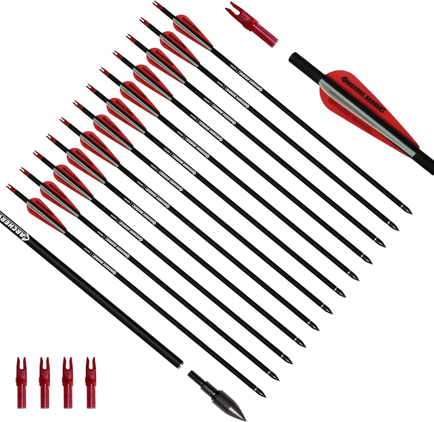 30Inch Carbon Hunting Arrow Targeting Practice Arrows with Removable Tips and Adjustable Nocks for Compound & Recurve Bow (Pack of 12)