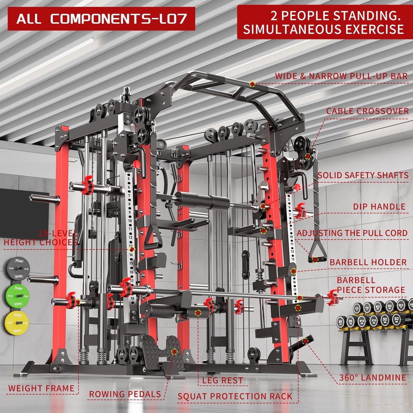 Power Cage,1600lbs Multi-Function Power Rack with Adjustable Cable Crossover System and More Training Attachment, Weight Cage for Home Gym