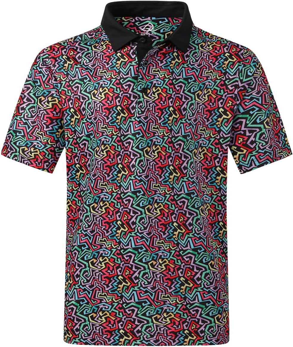 DEOLAX Mens Polo Shirts Fashion Print Mens Golf Shirt Dry Fit Mens Golf Polo Short Sleeve Quick Dry Funny Golf Shirt for Men