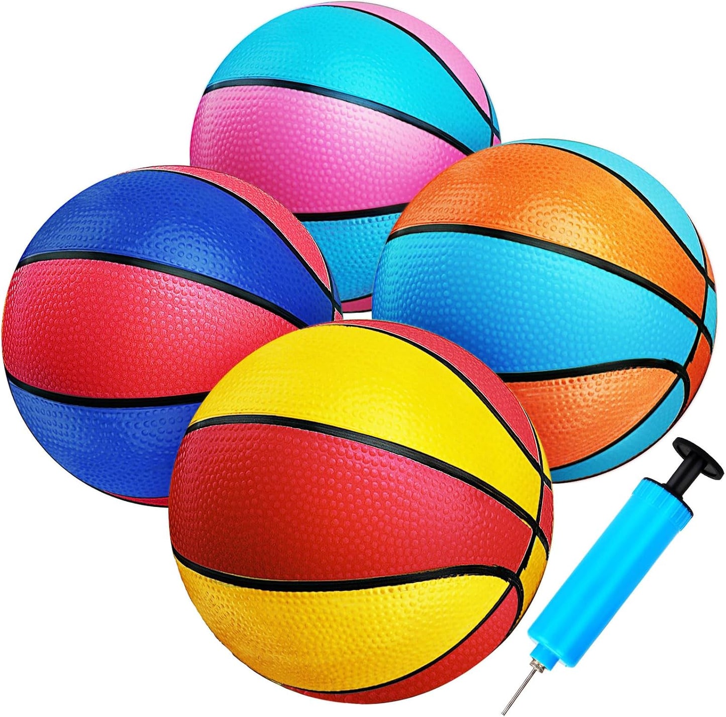 4 Packs Mini Basketballs 7 Inch Size 3 with Pump, Kids Small Basketball Set for Basketball Hoop Pool Party Games Indoor Outdoor Play Sports Toys Bouncy Basket Balls for Kids Toddlers 1-3 3-5 5-7 Gifts