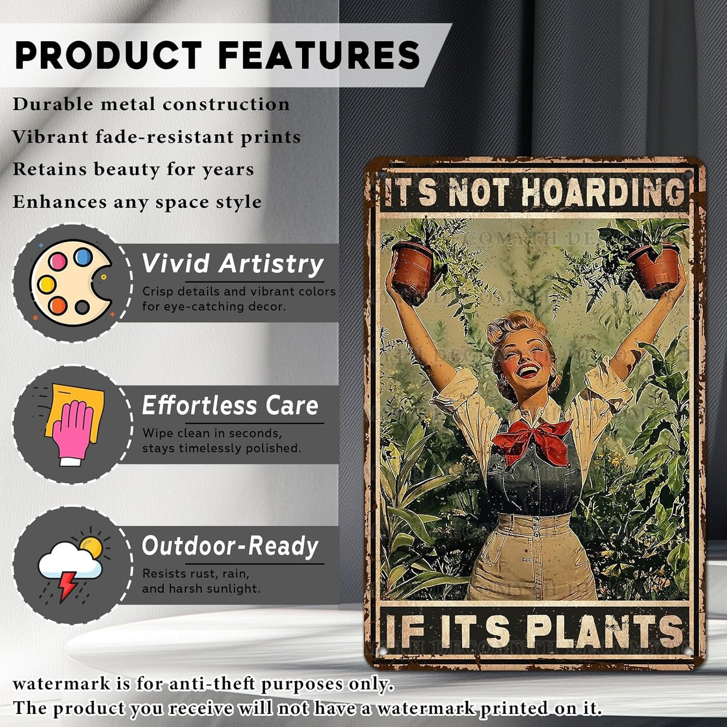 Retro Garden Metal Sign It's Not Hoarding If It's Plants Vintage Gardening Decor Metal Plaque for Parlor Yard Oasis Backyard Patio Greenhouse Decoration 12 * 8inch