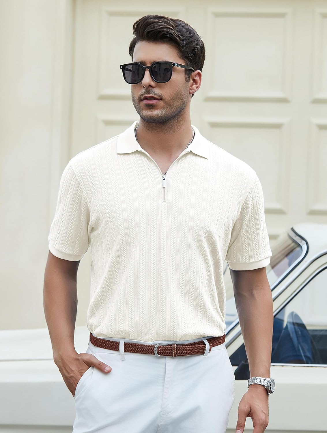 Esabel.C Golf Shirts for Men Dry Fit Performance Short Sleeve Print Moisture Wicking Collared Shirt