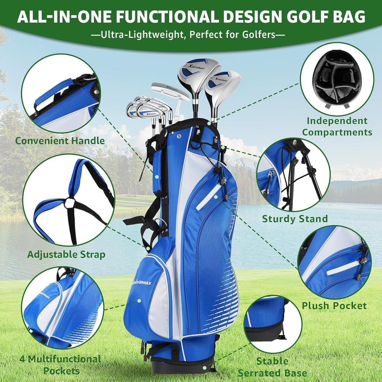 8 Pieces Complete Golf Club Set – Full Set with Bag, Fairway Wood, Hybrid, Irons, Putter – Lightweight, Beginner Friendly, Premium Quality, Distance & Accuracy, Easy to Use for Men & Women