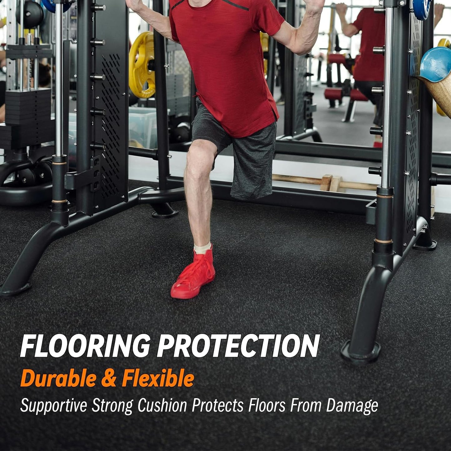 0.5" Thick Gym Flooring for Home Gym, RAINHOL 48 Sq Ft 12 Tiles EVA Foam with Rubber Top Exercise Equipment Mat, Interlocking Puzzle Workout Floor Mats for Garage, 24x24 inch