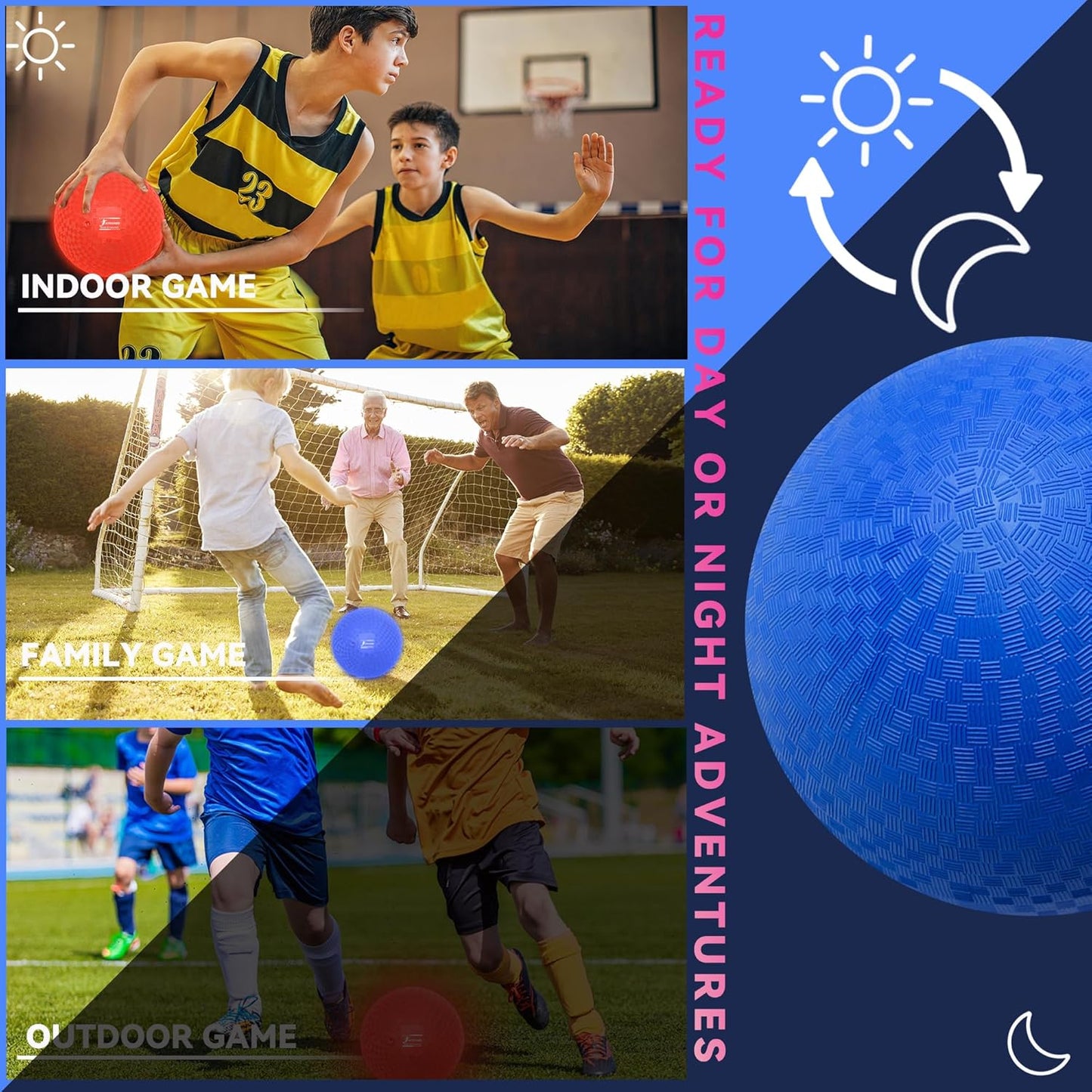 8.5 Inch Light up Kickball Set, Dodgeballs 2 Pack, Playground Balls Gift for Kids, Glow Bouncy Balls Includes Pump and Storage Bag, Handball for Night, Glow in The Dark Party Supplies