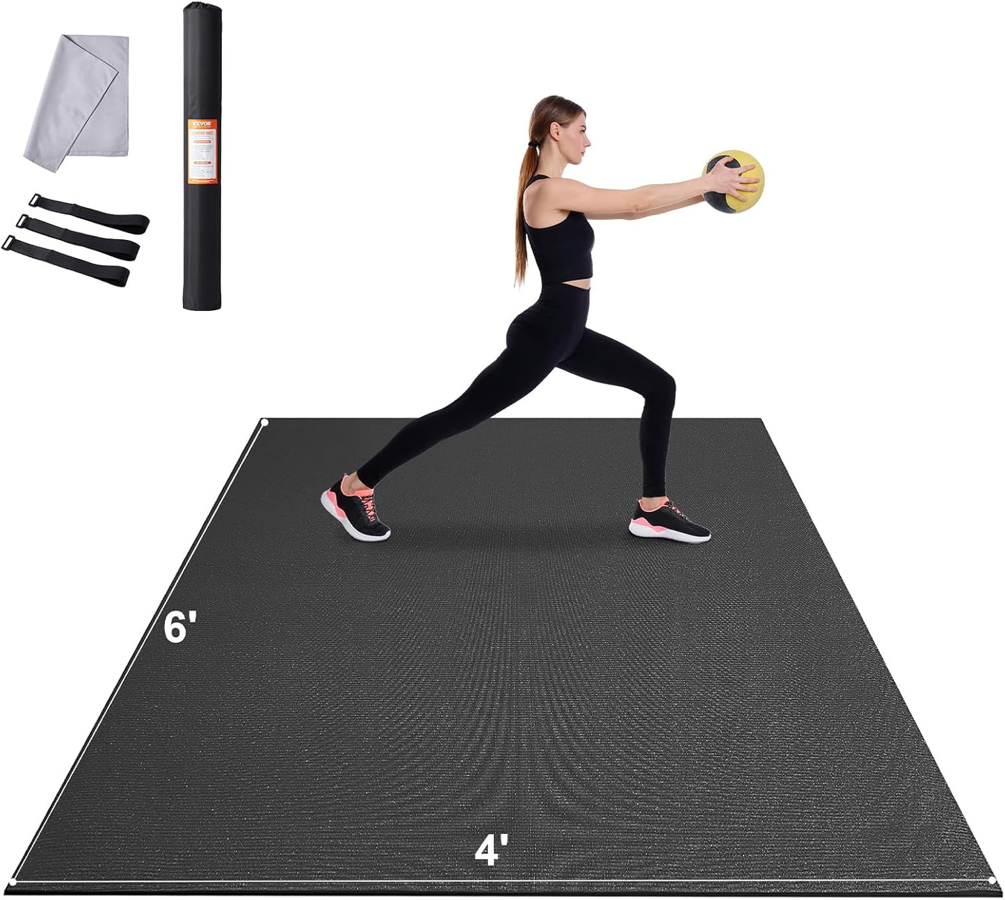 VEVOR Large Exercise Mat, Non Slip High Density Premium Yoga Mat, Exercise Yoga Mat for Men Women, Fitness & Exercise Mat with Bag & Carry Strap, for All Types of Home Yoga, Pilate & Floor Workout