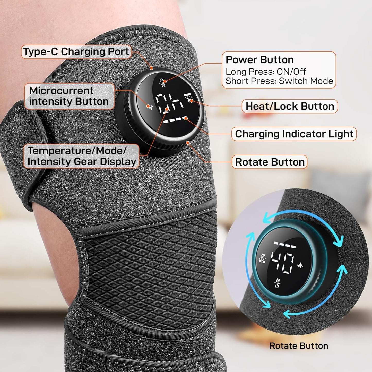 8 Modes & 20 Intensities Cordless Knee Massager with Heat [2025 Upgraded] Knee Brace for Arthritis Pain Relief,Muscle Relaxation,Heating Pad for Knee Shoulder Elbow,Gifts Ideas(Gray