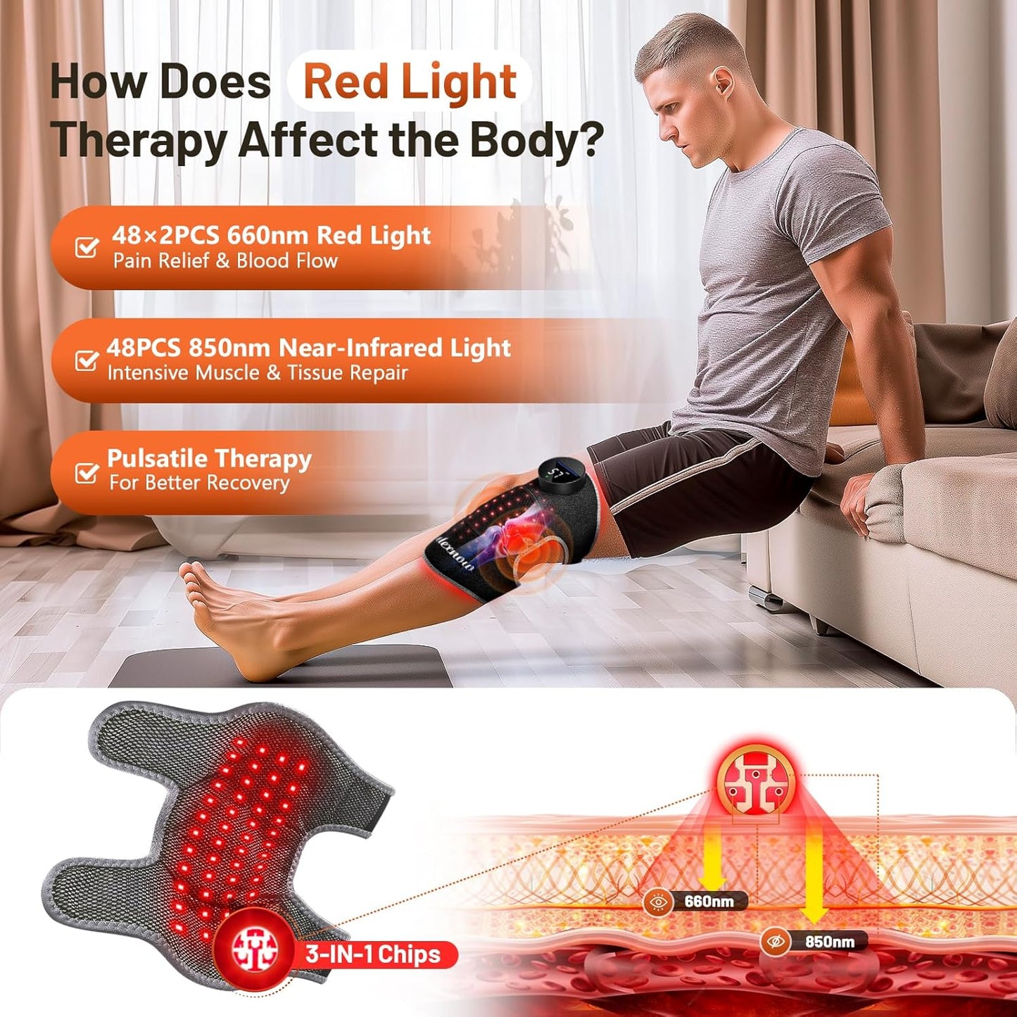 Red Light Therapy Knee Brace with Vibration Knee Massage, Extension Band, Wireless Rechargeable Controller,660nm&850nm Near Infrared Light Therapy Heated Device for Knee/Elbow/Shoulder Pain Relief