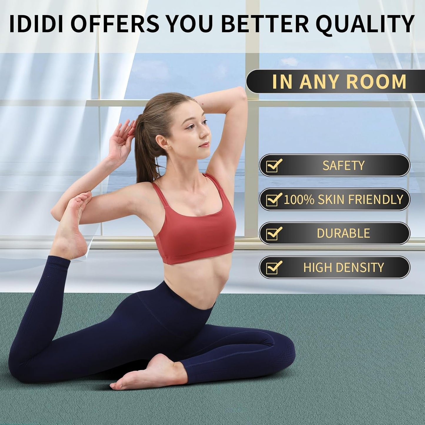 10mm Large Yoga Mat (6'x 4') - Extra Long and Wide 72 x 48 x 0.4 inches, Non-Slip POE Fitness Mat, Eco-Friendly, Thick Wide Exercise Mat for Home Workouts,Ideal for Yoga and Pilates.