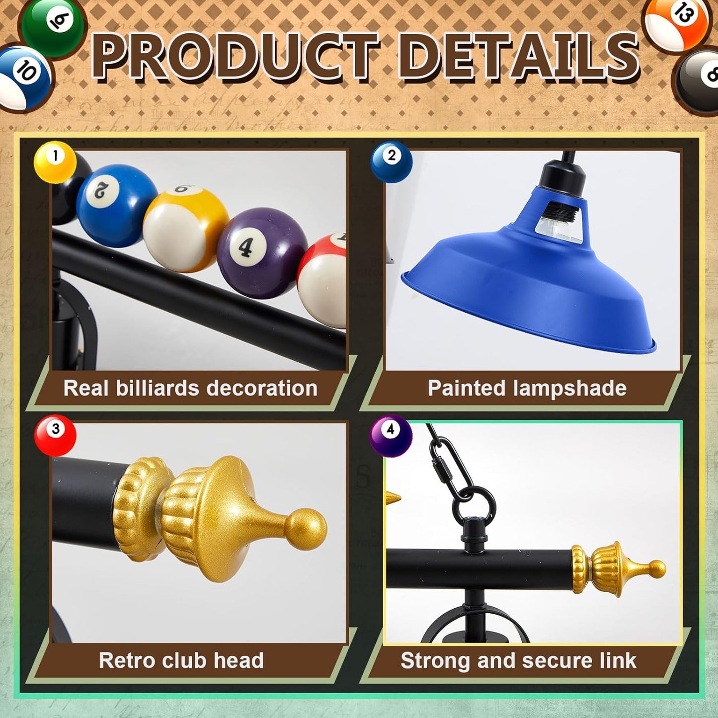 3 Lights Adjustable Pool Table Lights for 7'-8' Billiard Light Hanging Pool Table Light Fixture Lighting Pendant Lamp with Metal Shades for Game Rooms, Bulb Not Included (Royal Blue)