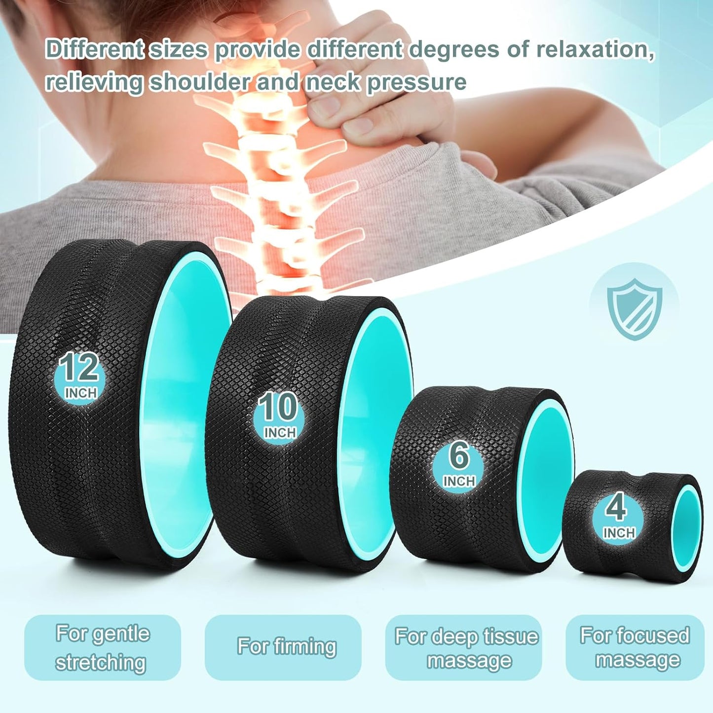 6 Pcs Back Roller Wheel Foam Padded Back Stretcher Wheel, Relaxation Yoga Roller with Carrying Bag and Upper Posture Corrector, for Pain Relief, Muscle Massage, Physical Therapy Exercise