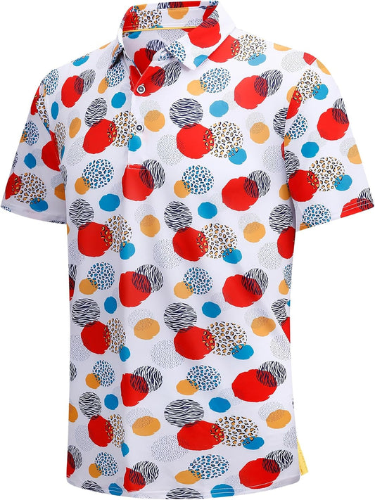 SAMERM Golf Shirts for Men Super Stretch Jacquard Dry Fit Golf Polo Moisture Wicking Short Sleeve Polo Shirts for Men