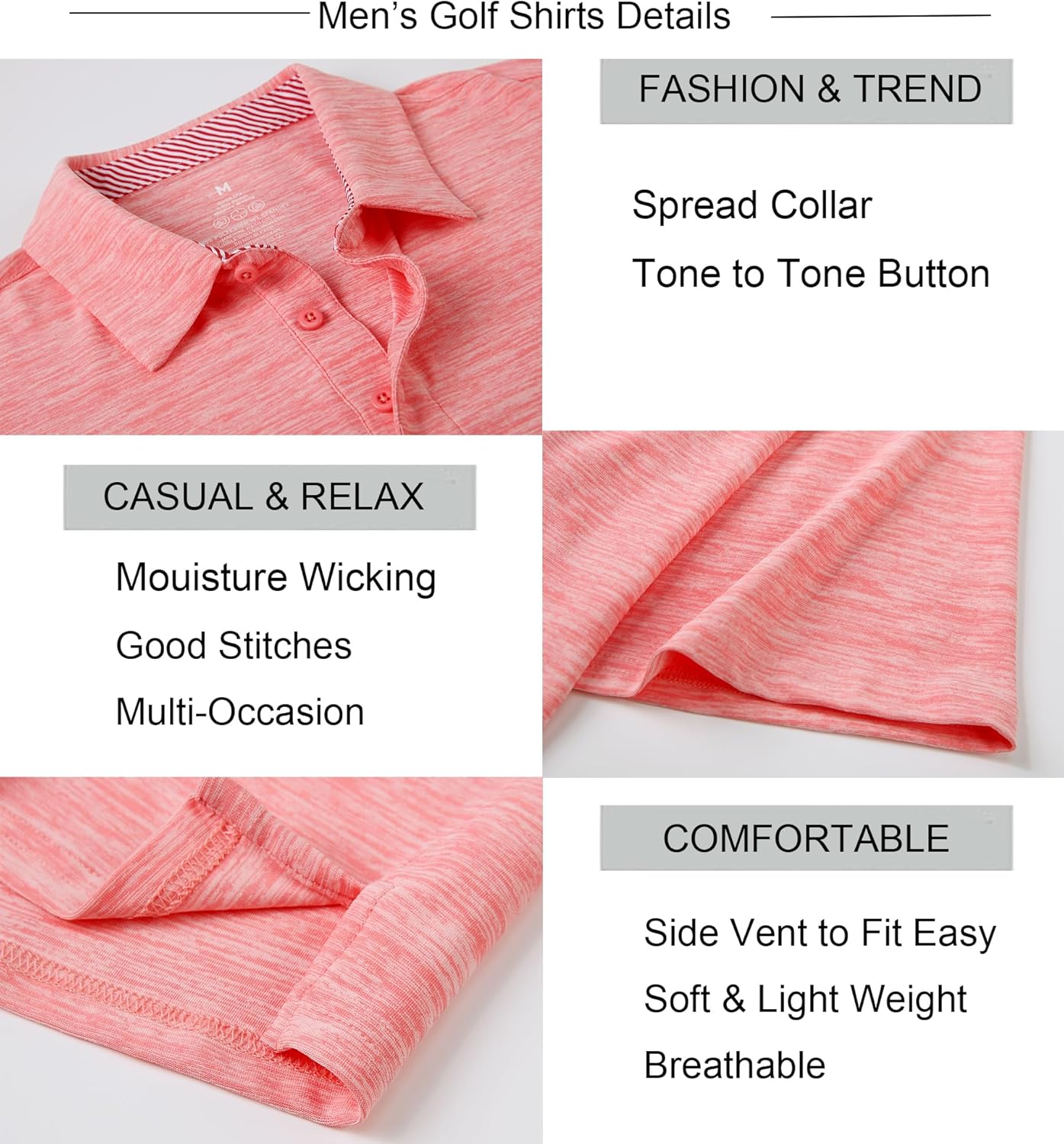 Alex Vando Mens Golf Shirt Moisture Wicking Quick-Dry Short Sleeve Casual Polo Shirts for Men