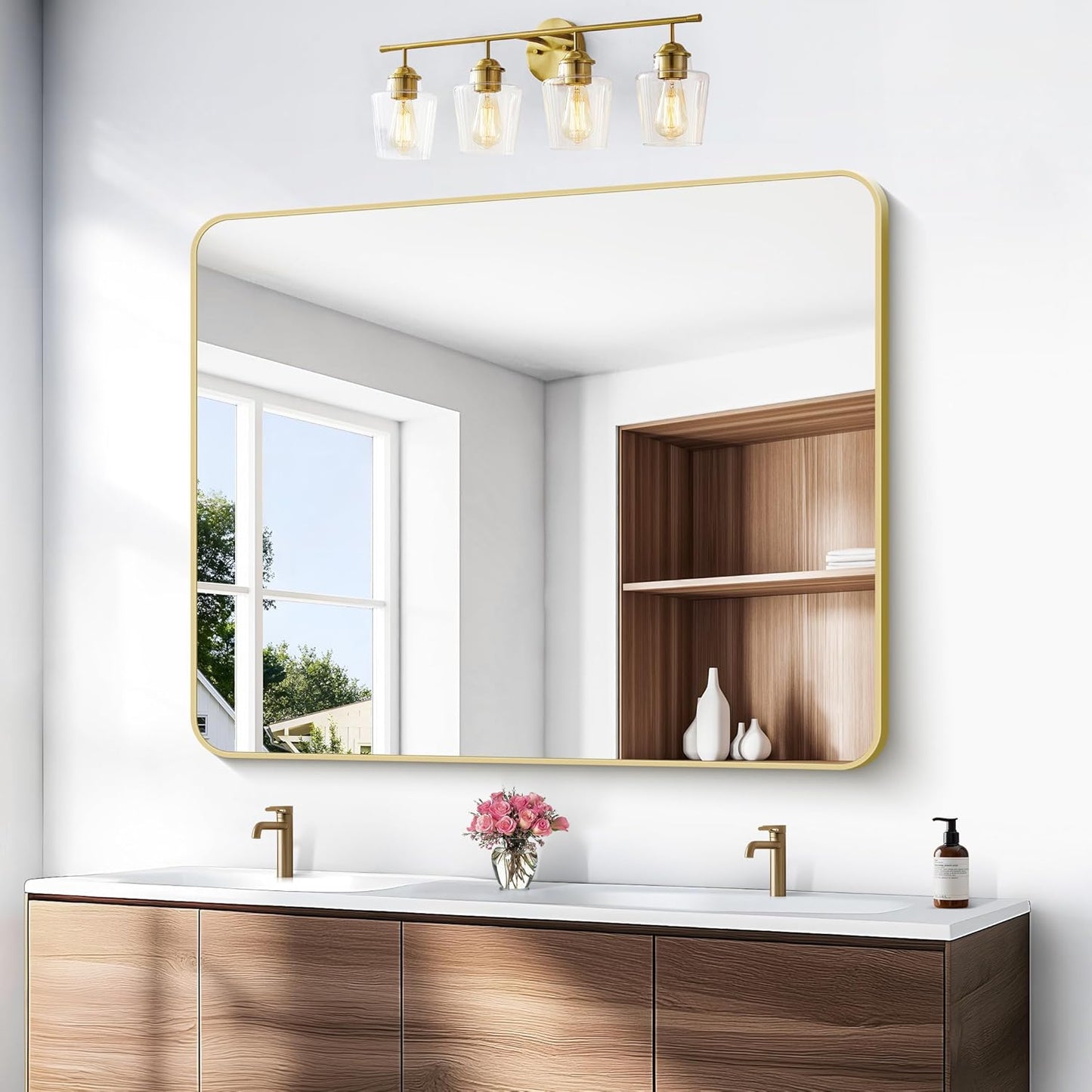 Gold Bathroom Mirror,40x48 inch Wall Mirror for Bathroom Wall Mounted,Round Rectangle Mirror for Bathroom Over Sink,Modern Frame for Home Decor Living Room,Bedroom Entryway,Horizontal/Vertical