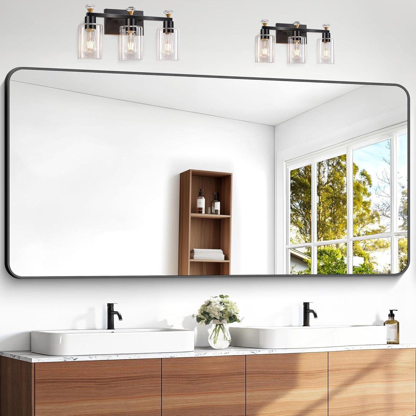 72x36 inch Large Bathroom Mirror,Black Rectangle Mirror,Wall Mounted Bathroom Frame Vanity Mirror with Round Corner for Bedroom Living Room,Entryway Hangs Horizontal or Vertical