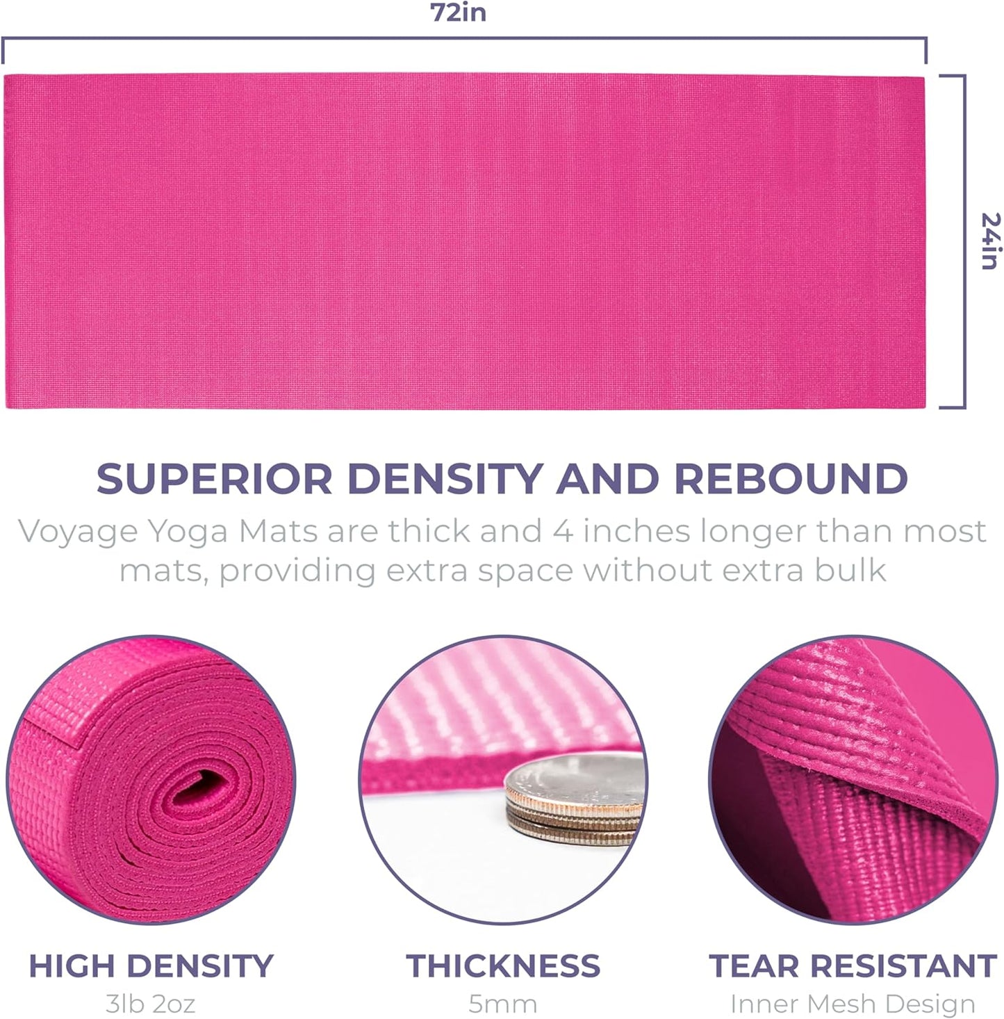 Sunshine Yoga Voyage Yoga Mat, 6 Pack, 72" x 24" Professional Studio and Gym Bulk Yoga Mats, 5mm Thick, Durable, Anti-Tear, Non Slip Fitness and Exercise Mats