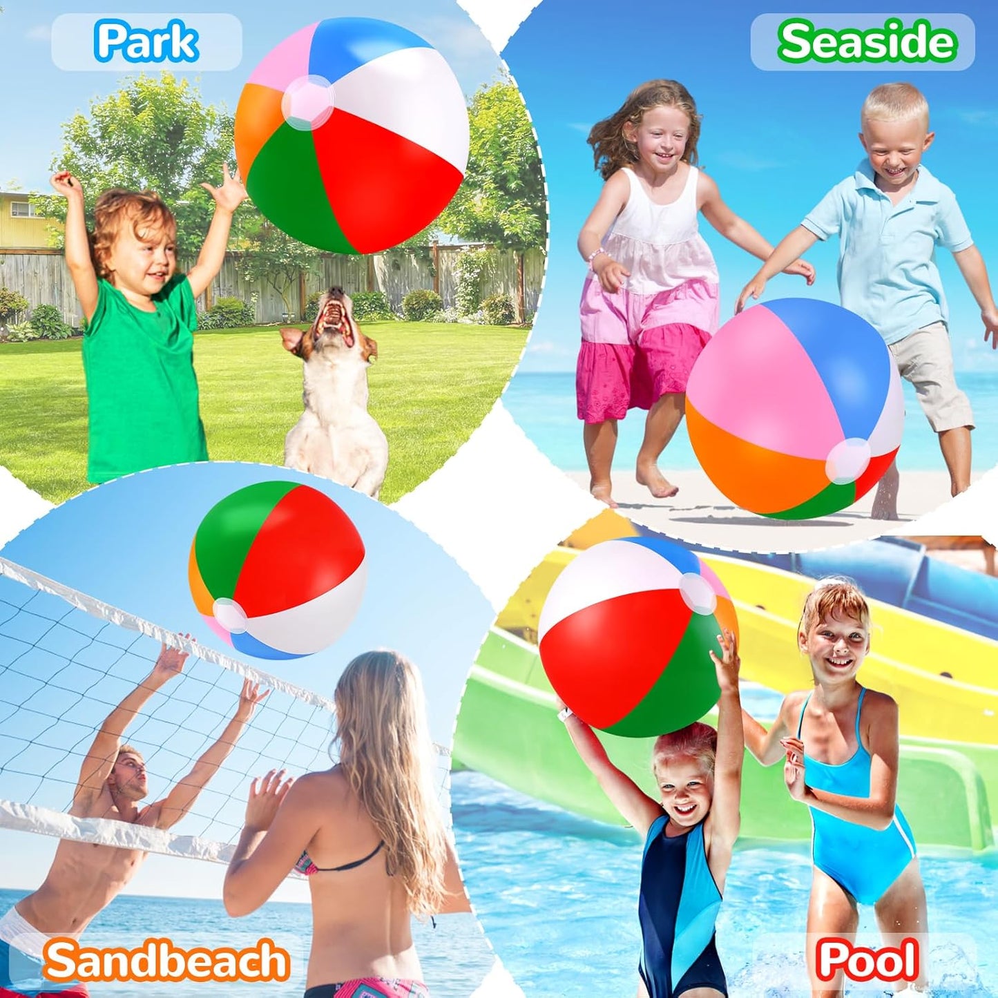 6 Packs 20” Beach Balls for Pool,Bulk Beach Balls for Kids,Beachball Party Favors,Large Beach Ball Toddler Pool Toys Set