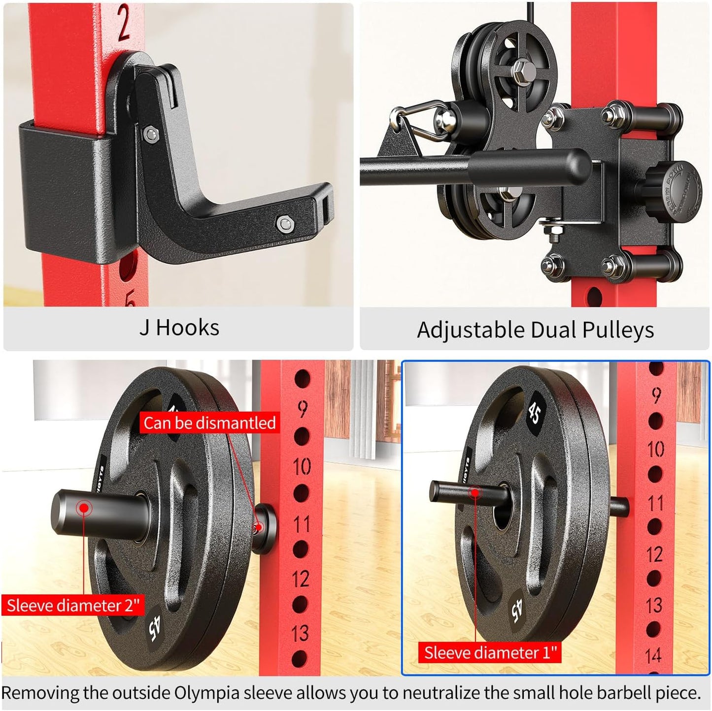 Power Cage Multi-Function Power Rack with Cable Crossover System,1800 LBS Capacity Squat Rack with Weight Bench,for Home Gym