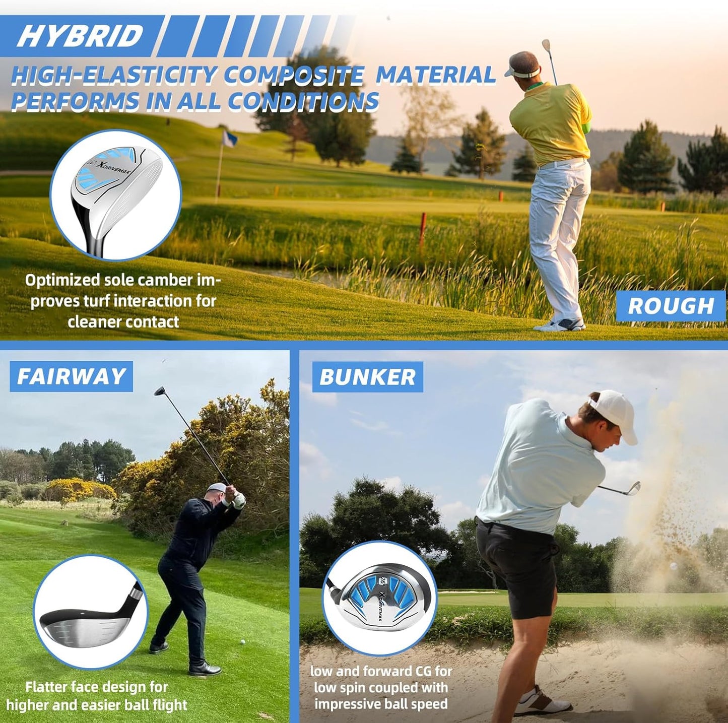 10 Pieces Complete Mens Womens Golf Clubs Set Right Hand for Men Women Includes Stand Bag with Rain Hood, 1#Driver 3#Wood #5 Hybrid,with 3 Head Covers, 6# 7# 8# 9# PW# Irons and Putter