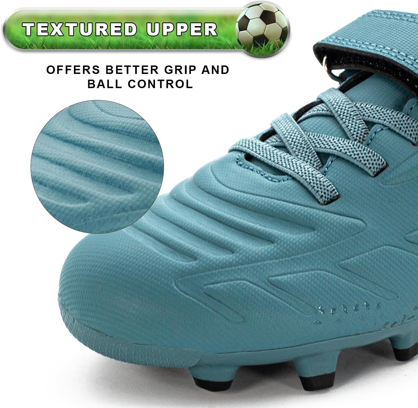 RUNIC Kids Soccer Cleats for Boys and Girls - Small and Big Kid Athletic Outdoor Football Shoes - Firm Ground - Hook and Loop Closure - Black/Gold