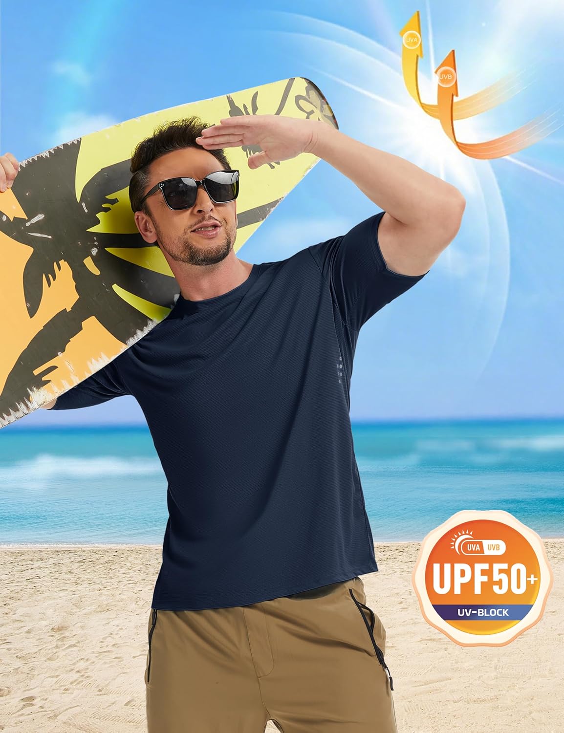 MAGCOMSEN Mens Rash Guard Short Sleeve UPF 50+ Sun UV Quick Dry Shirts Workout Swim Running Athletic T-Shirt