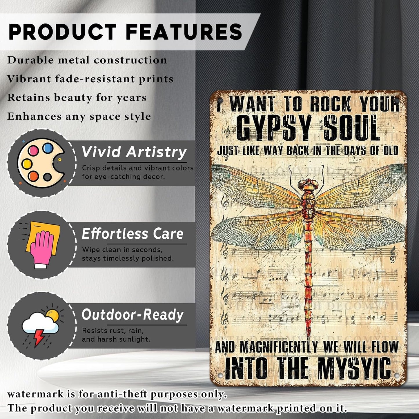 Dragonfly Decor I Want to Rock Your Soul Into The Mystic Vintage Metal Tin Sign for Home Cafe Bedroom Library Bookshelf Wall Decor 12 * 8inch