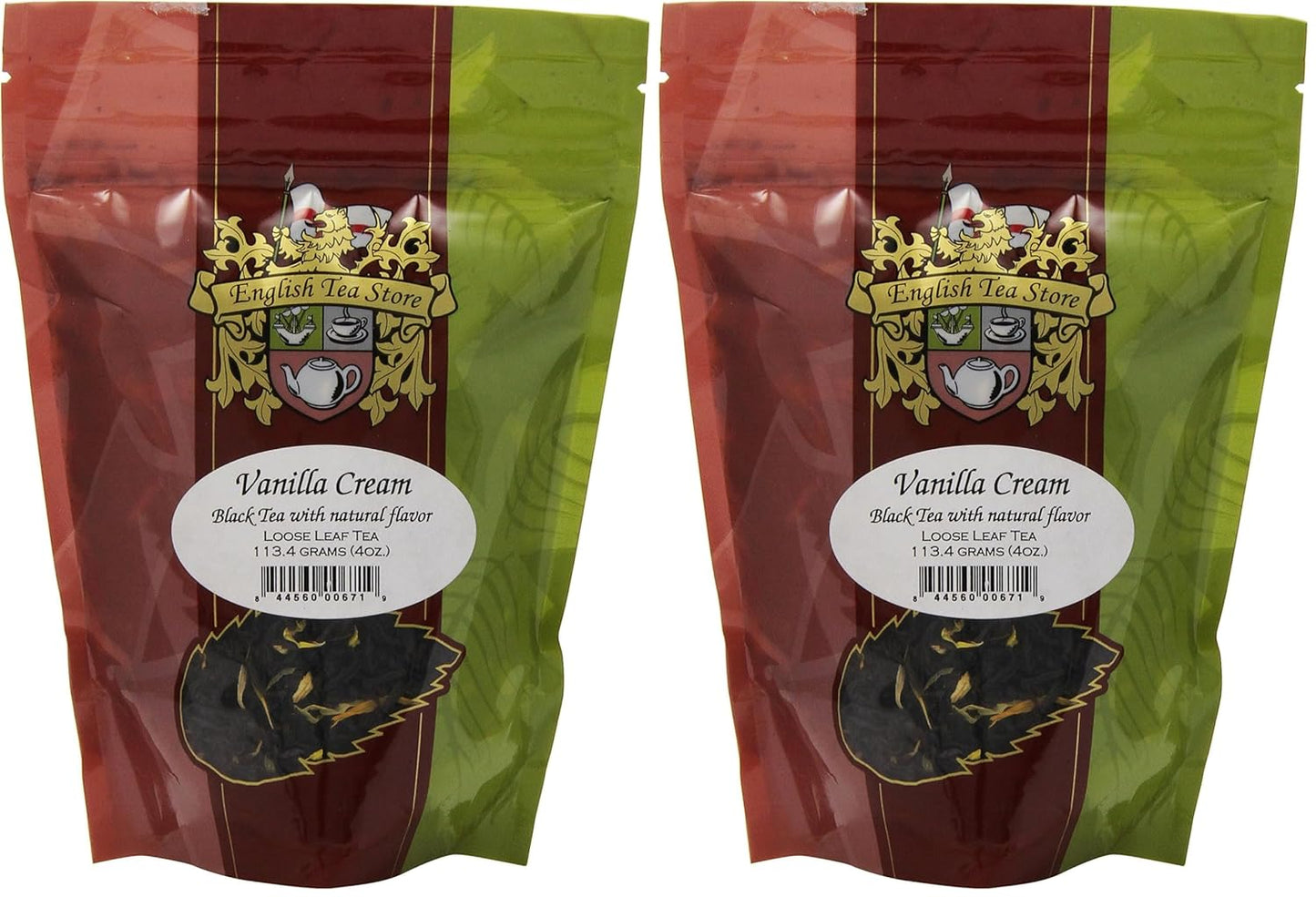 English Tea Store Loose Leaf, Vanilla Cream Natrually Flavored Black Tea Pouches, 4 Ounce (Pack of 2)