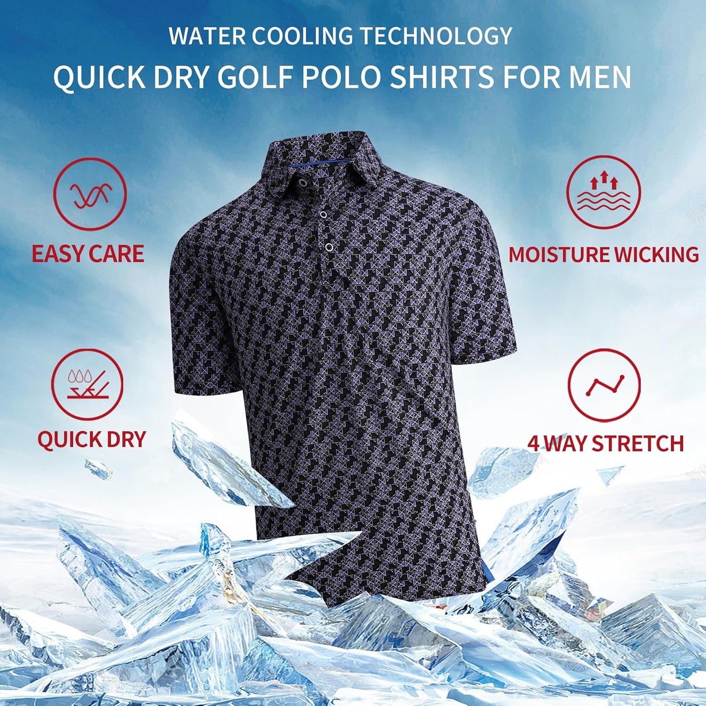 SAMERM Golf Shirts for Men Super Stretch Jacquard Dry Fit Golf Polo Moisture Wicking Short Sleeve Polo Shirts for Men