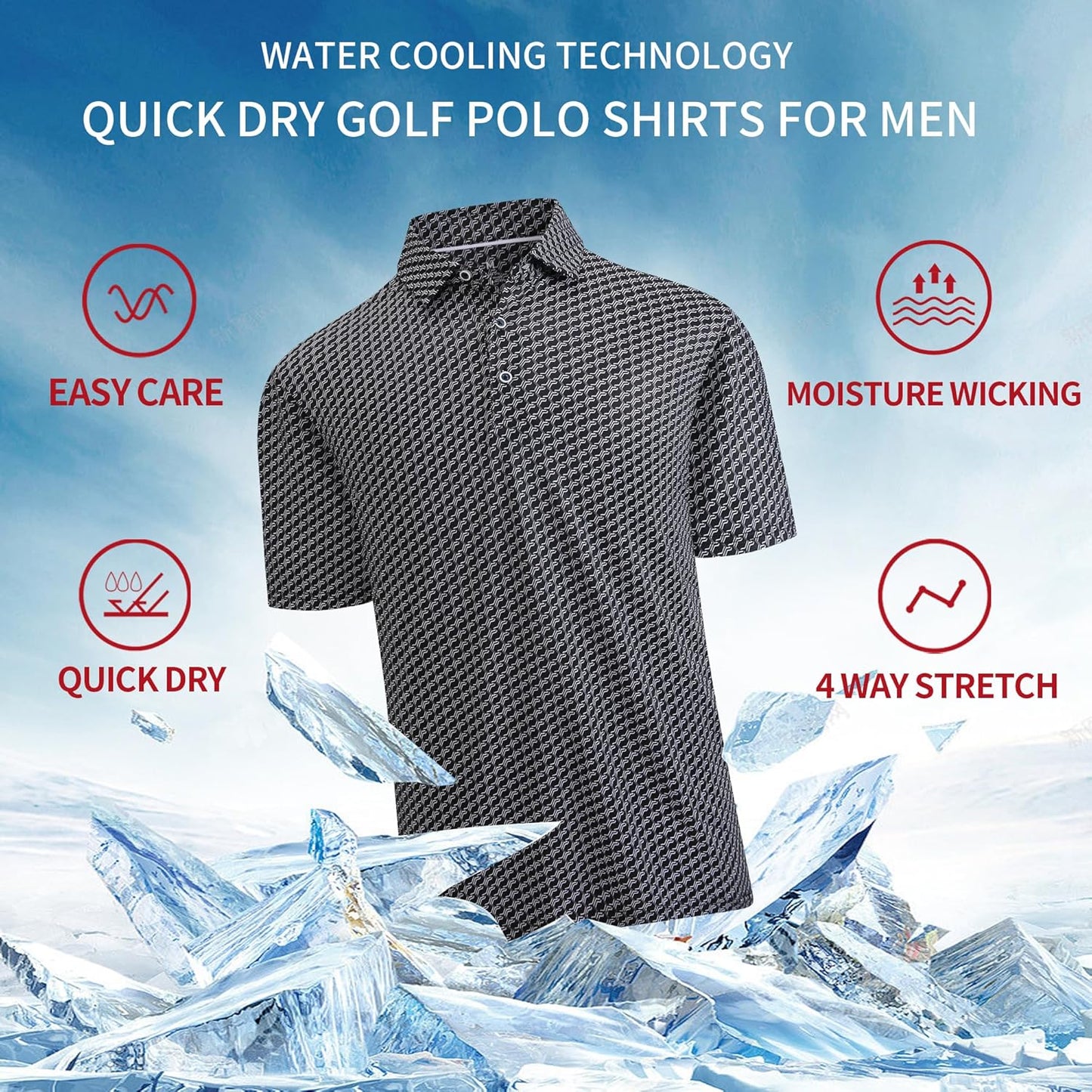 SAMERM Golf Shirts for Men Super Stretch Jacquard Dry Fit Golf Polo Moisture Wicking Short Sleeve Polo Shirts for Men