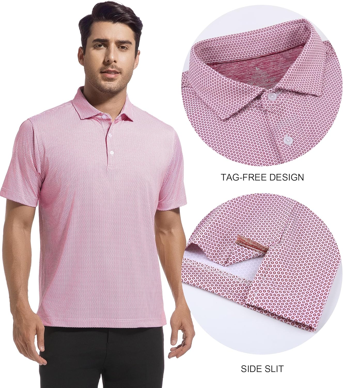 SAMERM Mens Golf Shirts Short Sleeve Dry Fit Performance Moisture Wicking Print Sport Polo Shirts for Men Casual