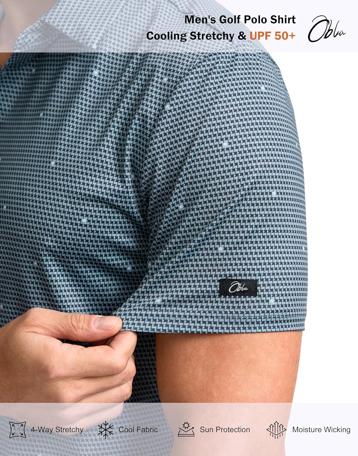 Obla Mens Golf Polo Shirts Short Sleeve Dry Fit Performance Moisture Wicking Casual Print Collared Golf Shirts for Men