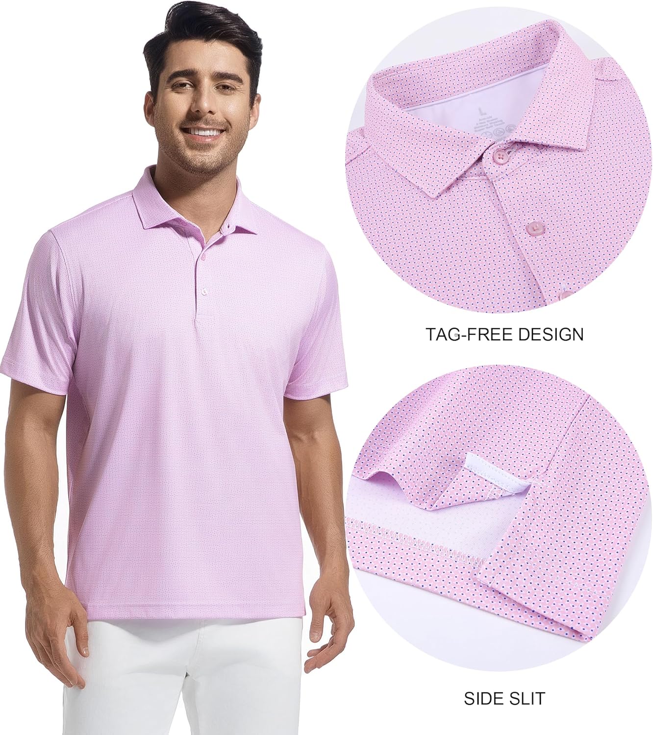 SAMERM Mens Golf Shirts Short Sleeve Dry Fit Performance Moisture Wicking Print Sport Polo Shirts for Men Casual