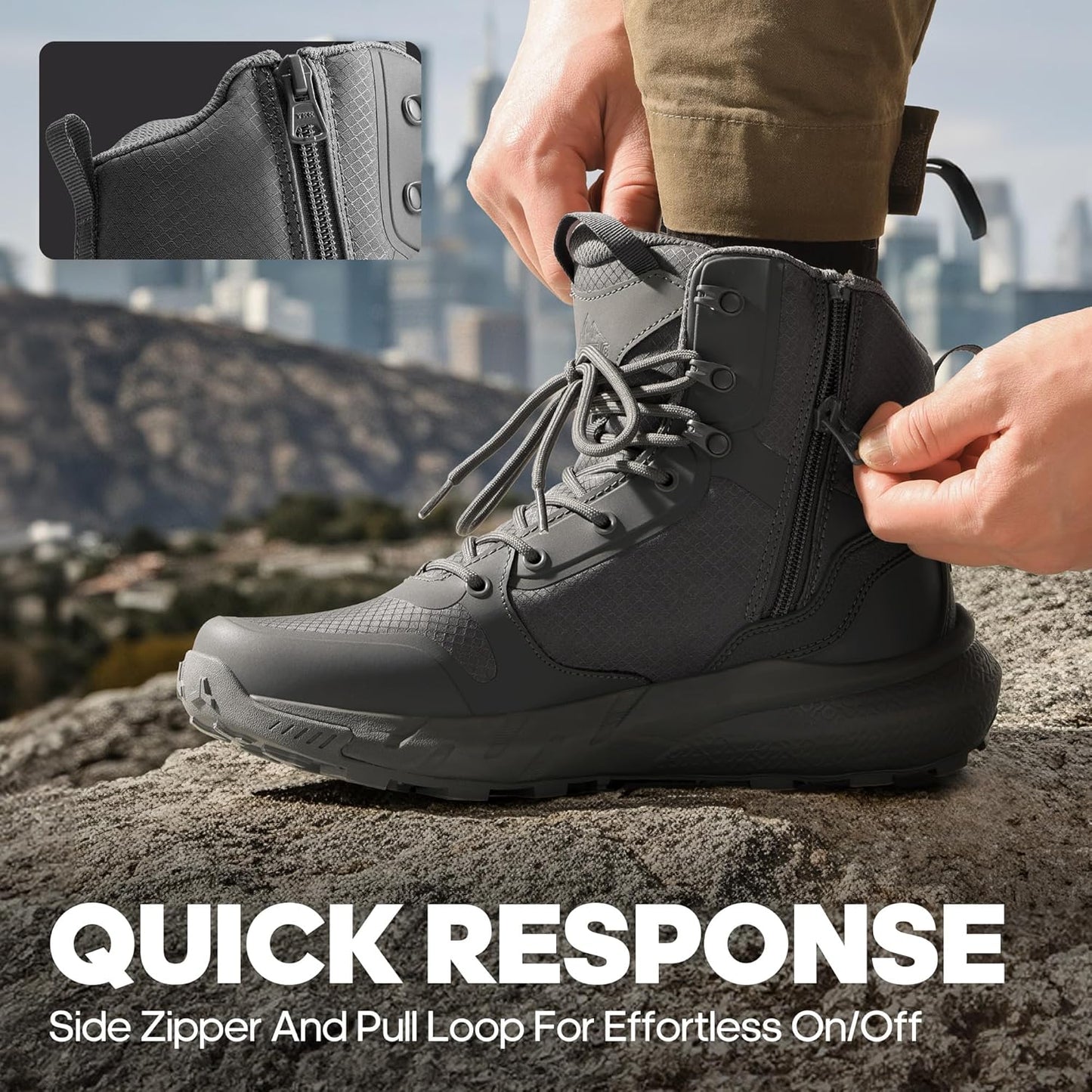 NORTIV 8 Men's Military Tactical Boot Lightweight Comfortable Boots for Work All Day Side Zipper Motorcycle Combat Hiking Boots Metrostrike(8-9 Inches)