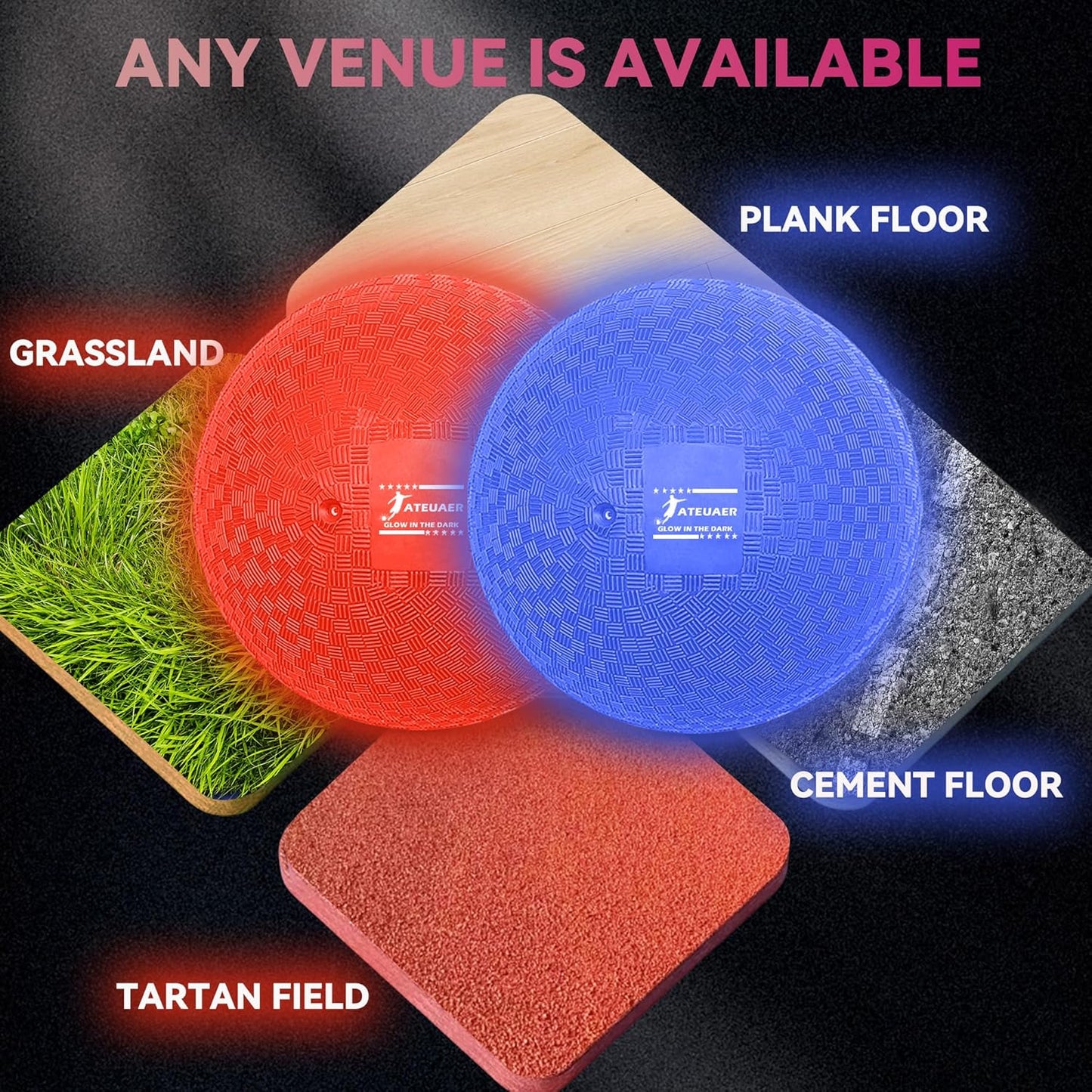 8.5 Inch Light up Kickball Set, Dodgeballs 2 Pack, Playground Balls Gift for Kids, Glow Bouncy Balls Includes Pump and Storage Bag, Handball for Night, Glow in The Dark Party Supplies