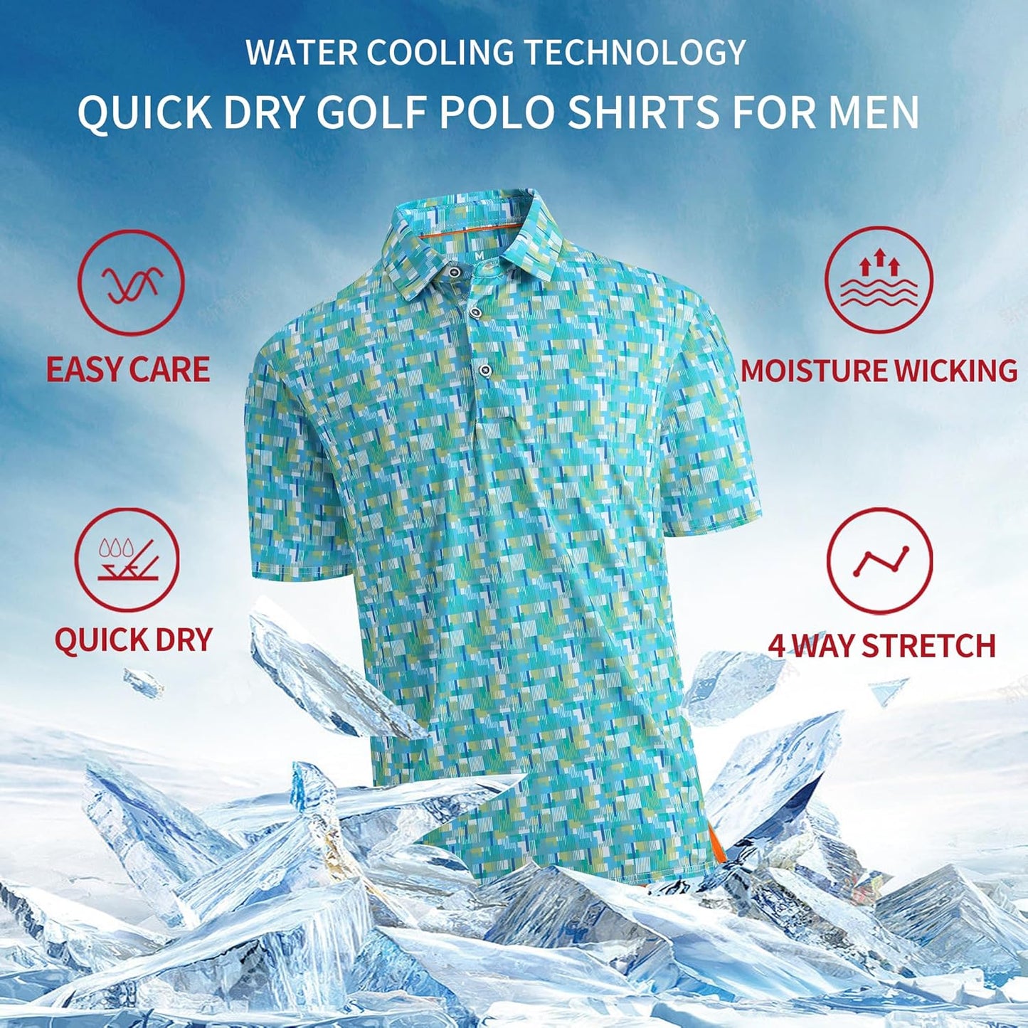 SAMERM Golf Shirts for Men Super Stretch Jacquard Dry Fit Golf Polo Moisture Wicking Short Sleeve Polo Shirts for Men