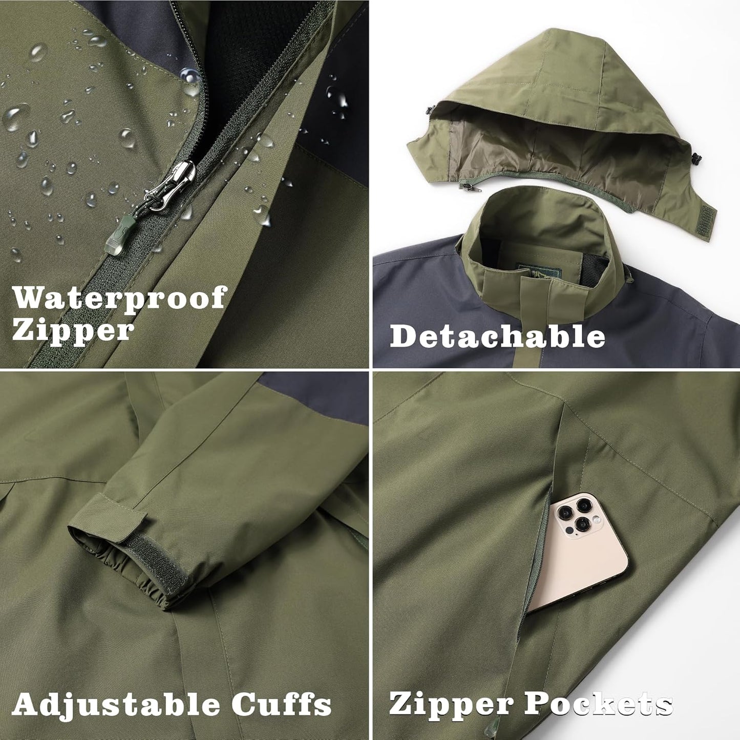 GIISAM Rain Jacket for Men, Mens Waterproof Raincoat Lightweight Rain Jackets Outdoor Rain Coat Windbreaker with Hood