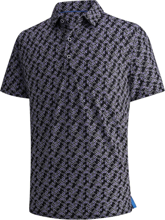SAMERM Golf Shirts for Men Super Stretch Jacquard Dry Fit Golf Polo Moisture Wicking Short Sleeve Polo Shirts for Men