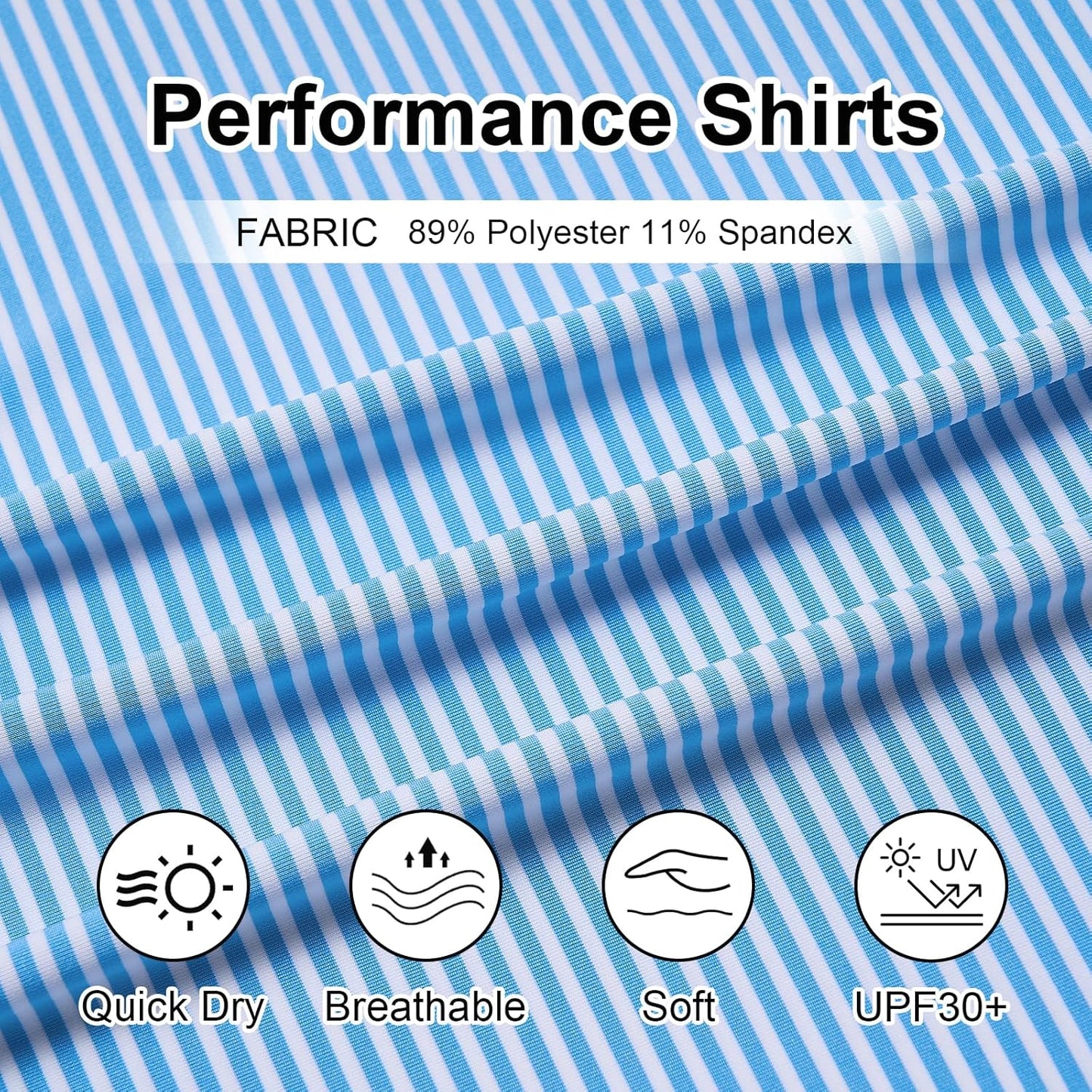Golf Shirts for Men - Moisture Wicking Short Sleeve Performance Sport Casual Striped Collared Mens Polo Shirt