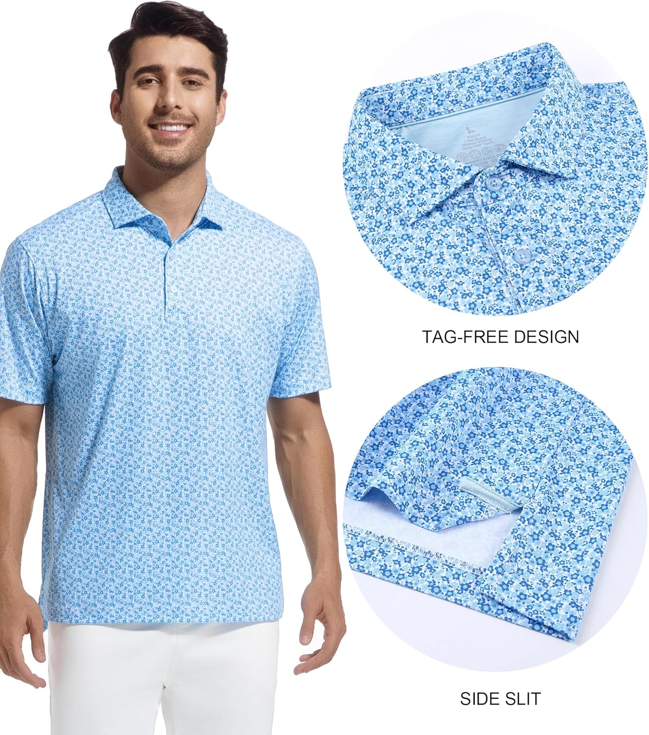 SAMERM Mens Golf Shirts Short Sleeve Dry Fit Performance Moisture Wicking Print Sport Polo Shirts for Men Casual
