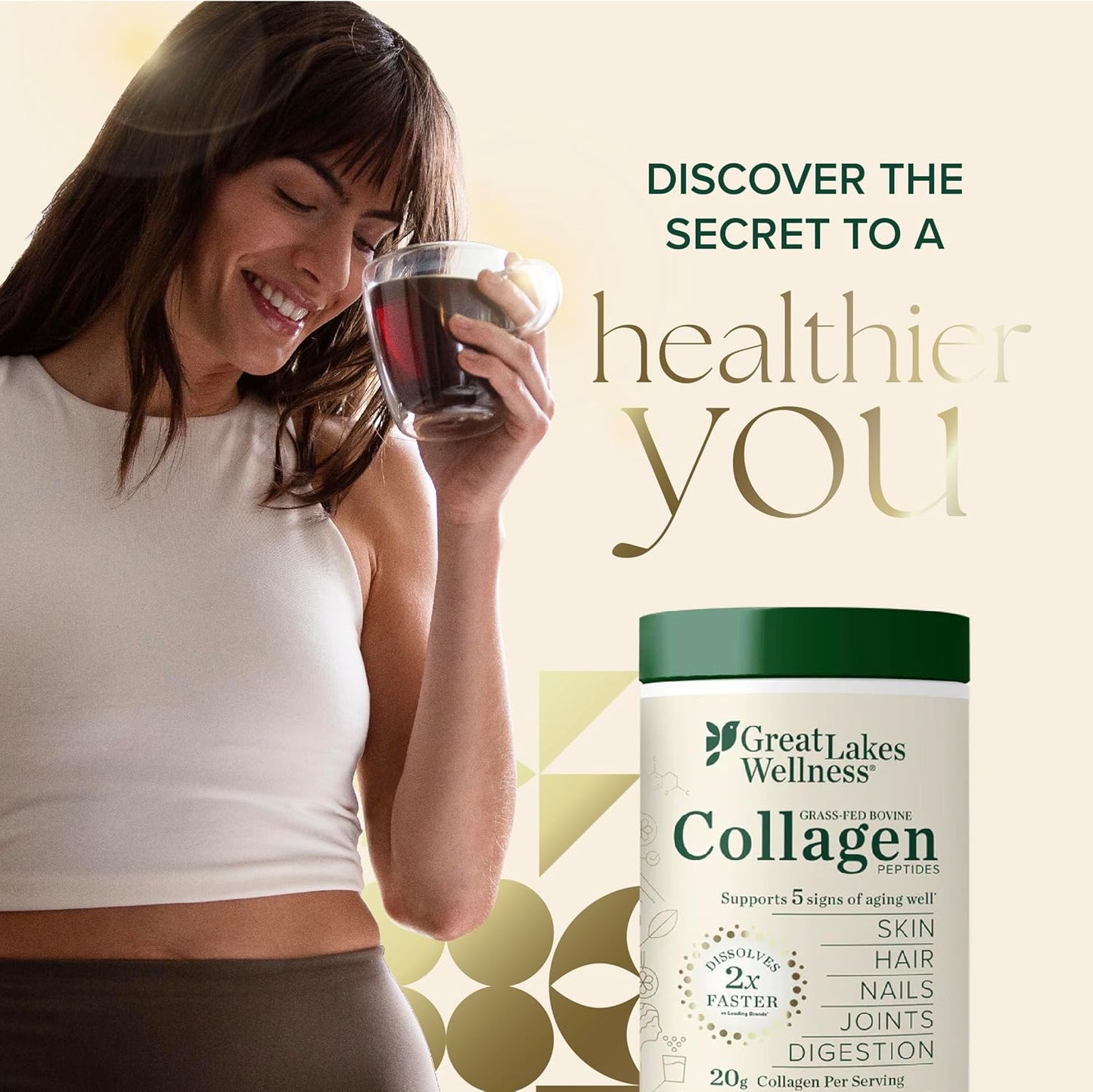 Great Lakes Wellness Collagen Peptides Powder for Skin, Hair, Nails, Joints & Digestion - Vanilla Flavored - Quick Dissolve Hydrolyzed, Non-GMO, Kosher - 10 oz