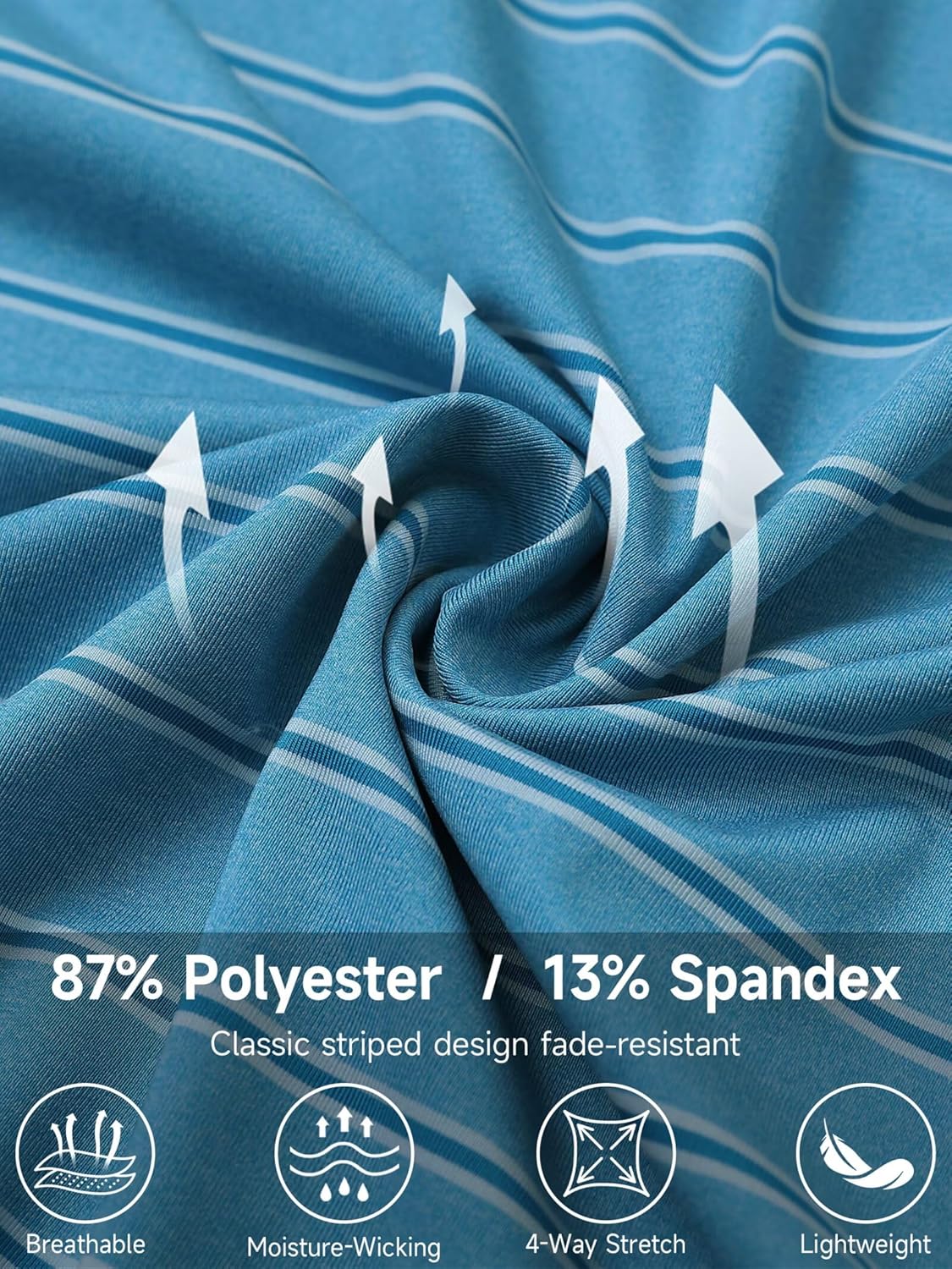 Rouen Polo Shirts for Men Dry Fit Performance Heather Stripe Golf Polo Moisture Wicking Lightweight Breathable Golf Shirts