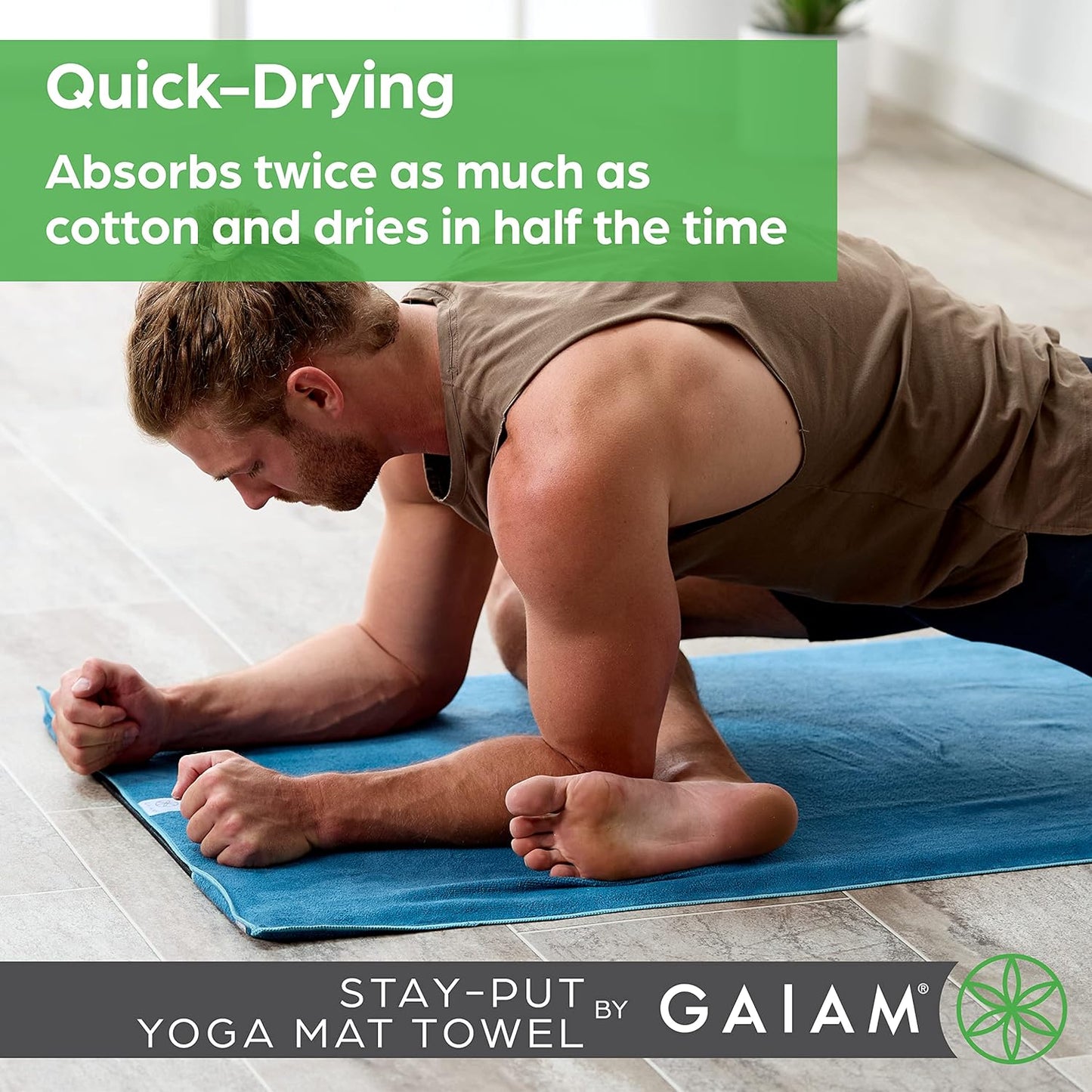 Gaiam Yoga Towel - Mat Sized Active Dry Non Slip Moisture Wicking Sweat Absorbent Microfiber Hot Yoga Towel for Women & Men | Stay-Put Corner Pockets (70" Long x 26" Wide), Grey