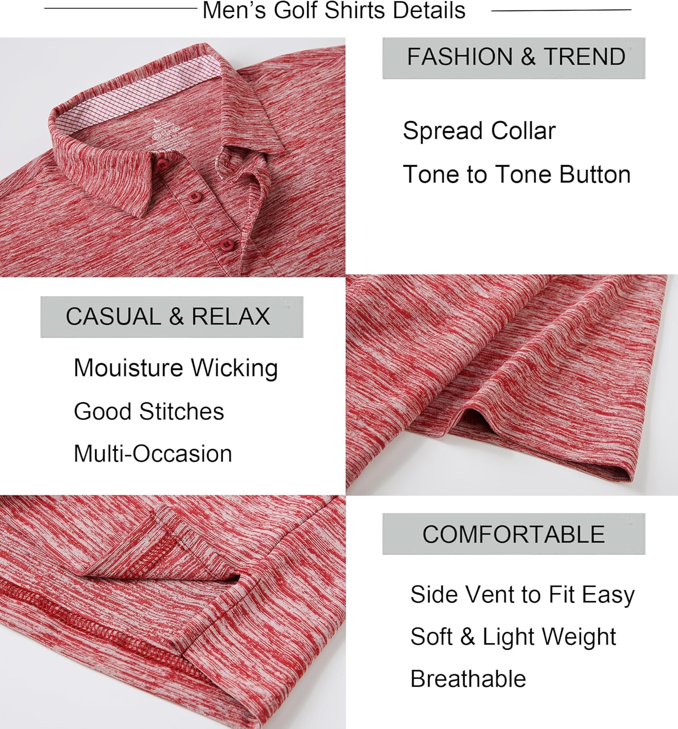 Alex Vando Mens Golf Shirt Moisture Wicking Quick-Dry Short Sleeve Casual Polo Shirts for Men